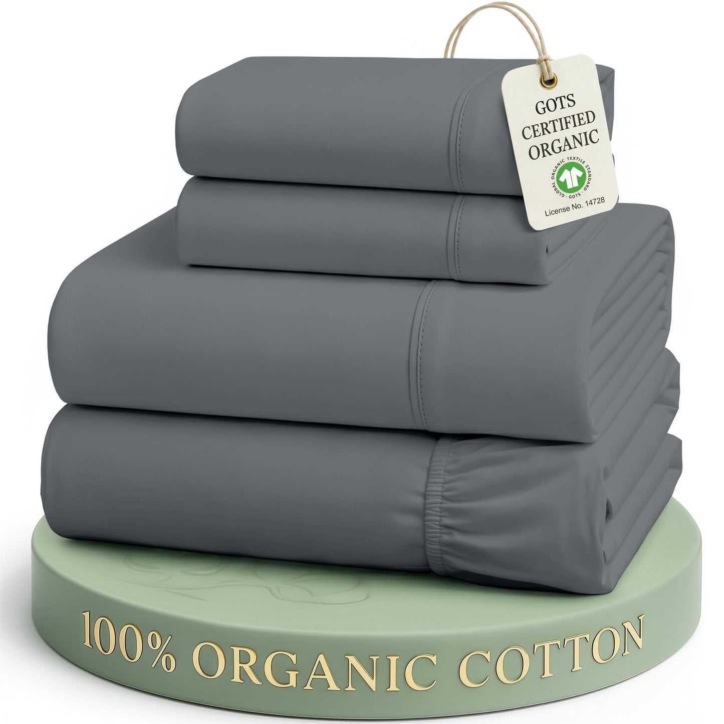 LANE LINEN Queen Sheet Set 100% Organic Cotton GOTS Certified Percale Weave Deep Pocket 4 Piece Soft Breathable Cooling Lightweight All Season Machine Washable Crisp - Charcoal