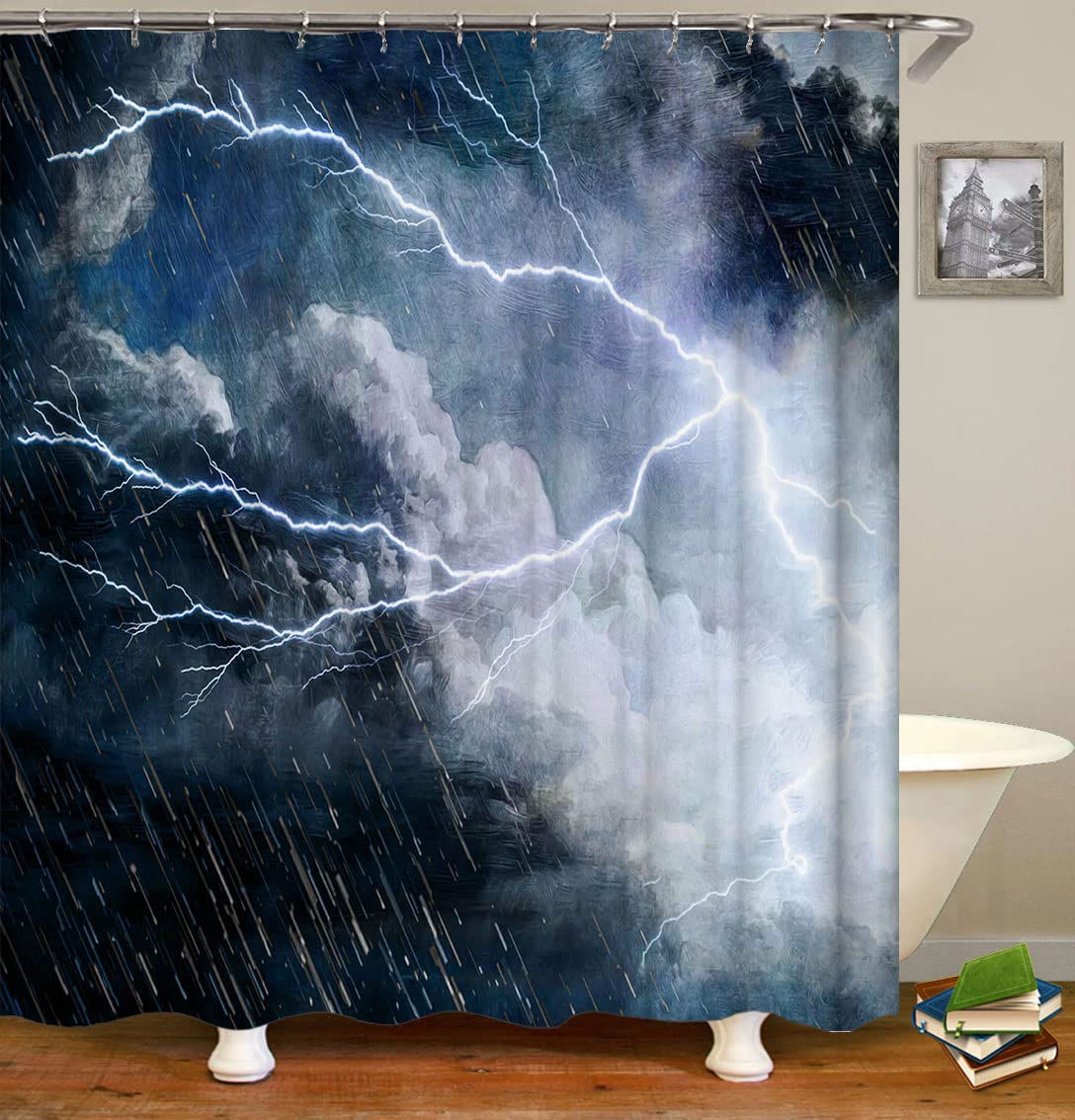 HUAZIYU Thunderstorm Cloud Shower Curtain Set, Dark Sky Weather Art