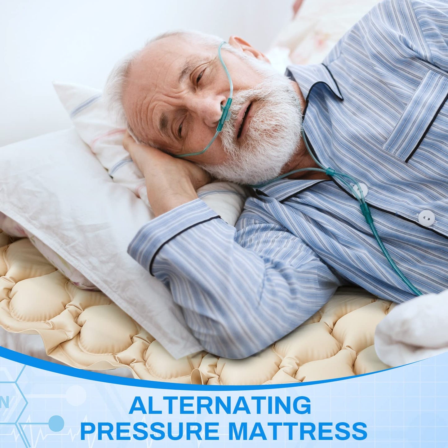 Kigley Alternating Pressure Mattress Hospital Bed Mattress with Electric Pump Alternating Pressure Pad for Bed Sores Prevention and Ease for Most Standard Beds, 114.96 x 35.43 Inches
