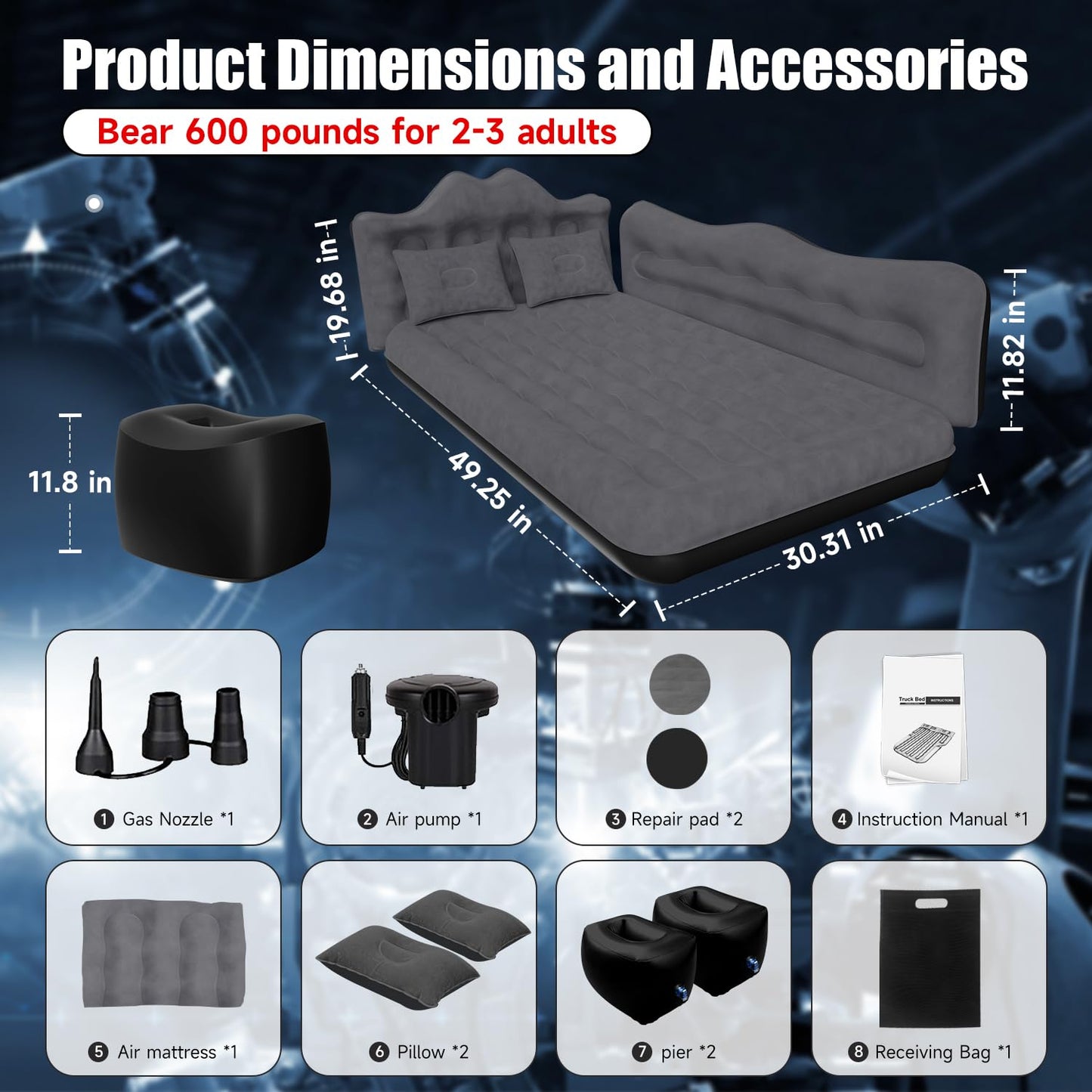 DikaSun Car Air Mattress, Inflatable SUV Truck Air Mattress Back Seat Camping Bed Thickened Car Sleeping Pad for Travel, Car Bed SUV Mattress with Air Pump 2 Pillows
