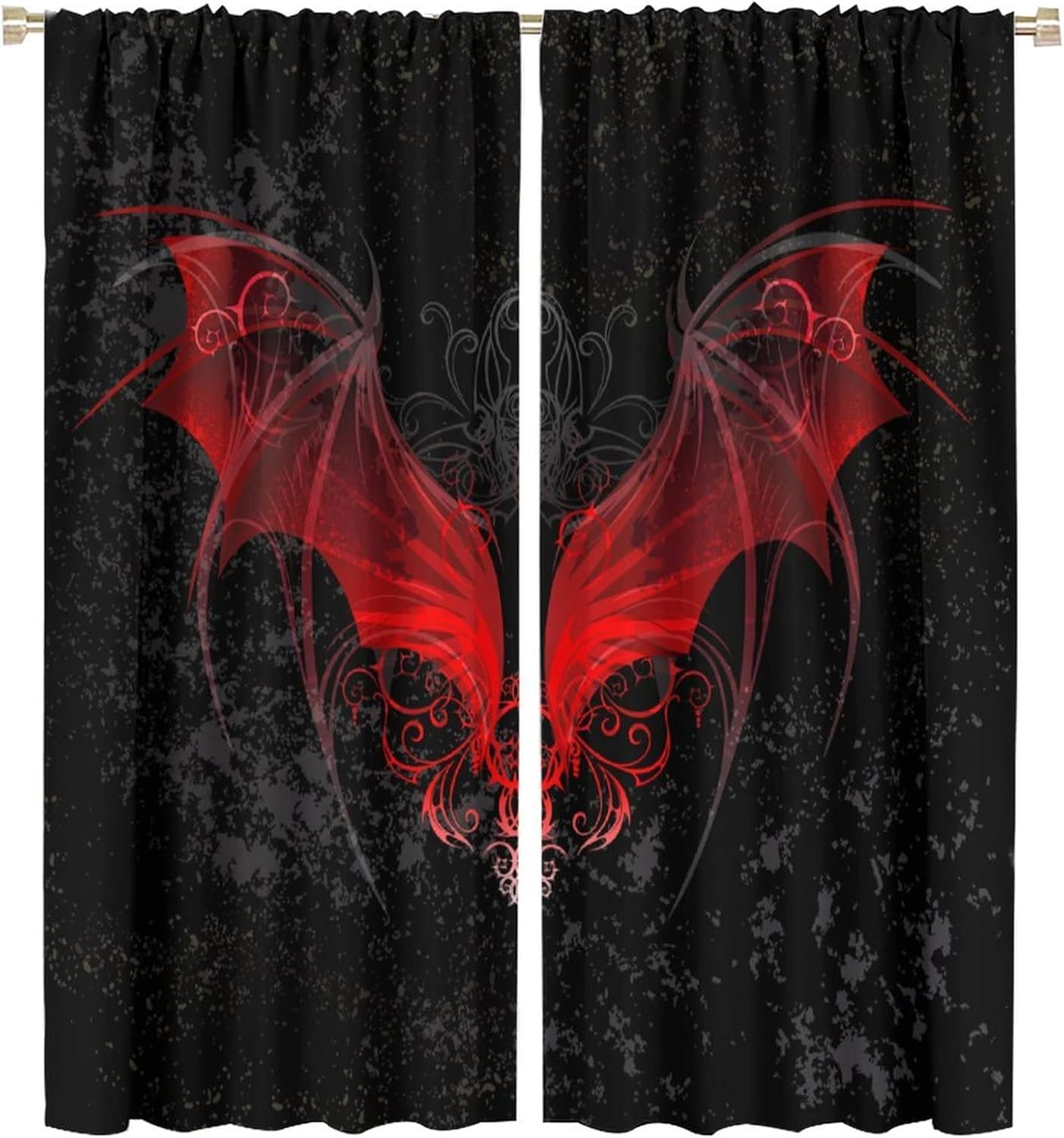 HZOHNAGO Gothic Curtains Red Bat Pattern Blackout Print Rod Pocket Window Drapes for Bedroom Living Room 42x45in