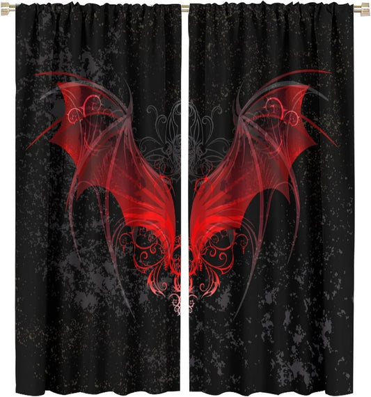 HZOHNAGO Gothic Curtains Red Bat Pattern Blackout Print Rod Pocket Window Drapes for Bedroom Living Room 42x45in