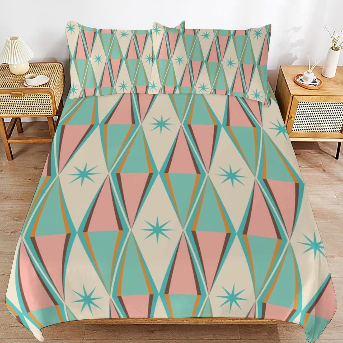 Mid Century Duvet Cover Retro Atomic Bedding Set, Rainbow Grid Comforter Cover Vintage Fifties 1950s Bed Set, Aesthetic Abstract Art Bedding 3 Piece (1 Duvet Cover 86"x70" + 2 Pillow Sham 20"x30")