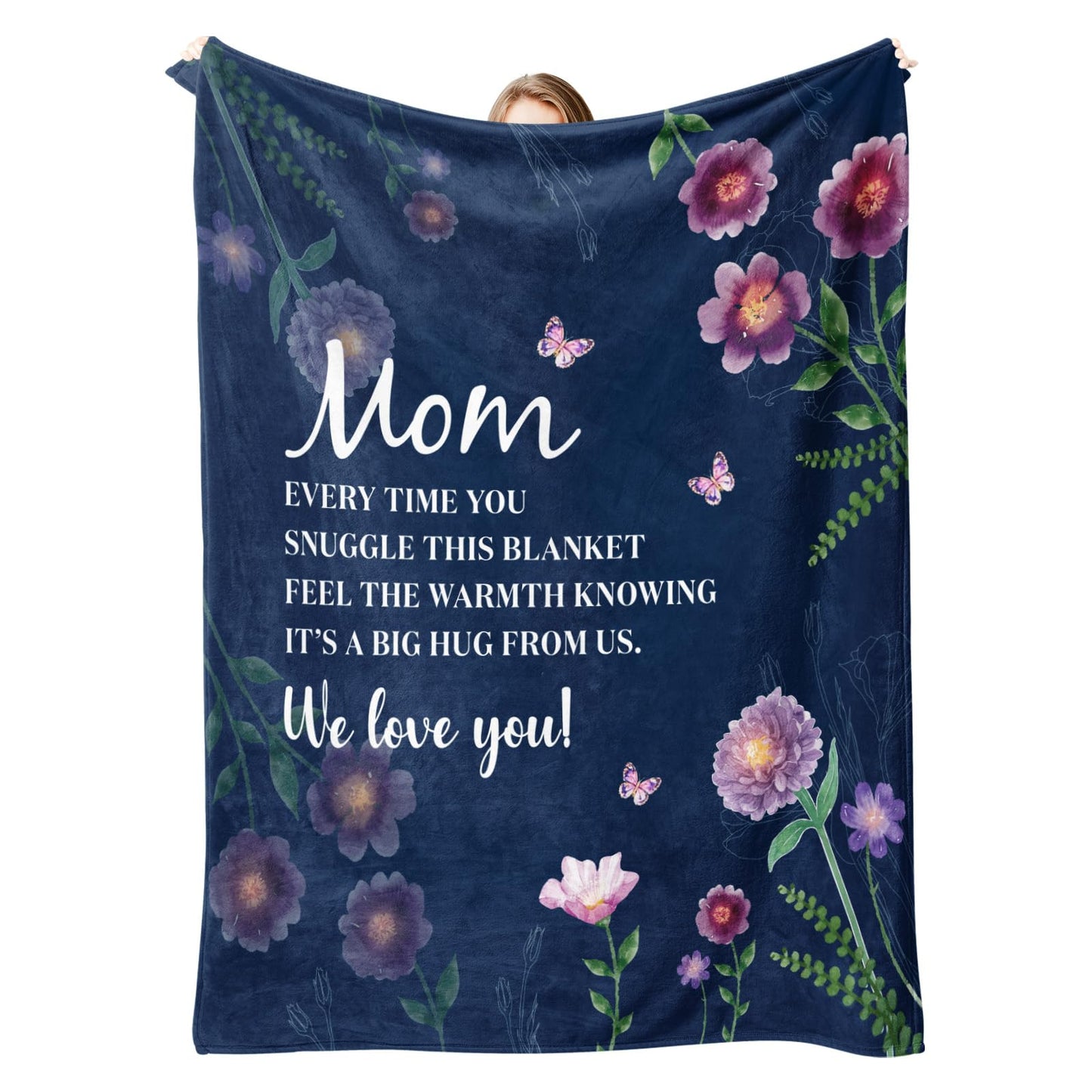 Silkwishes Gifts for Mom Mothers Day Birthday Gifts for Mom Blanket, Moms Gifts from Daughter Son, for Mother Gifts Mommy Blanket 60" x 50" Blue with Purple Flower