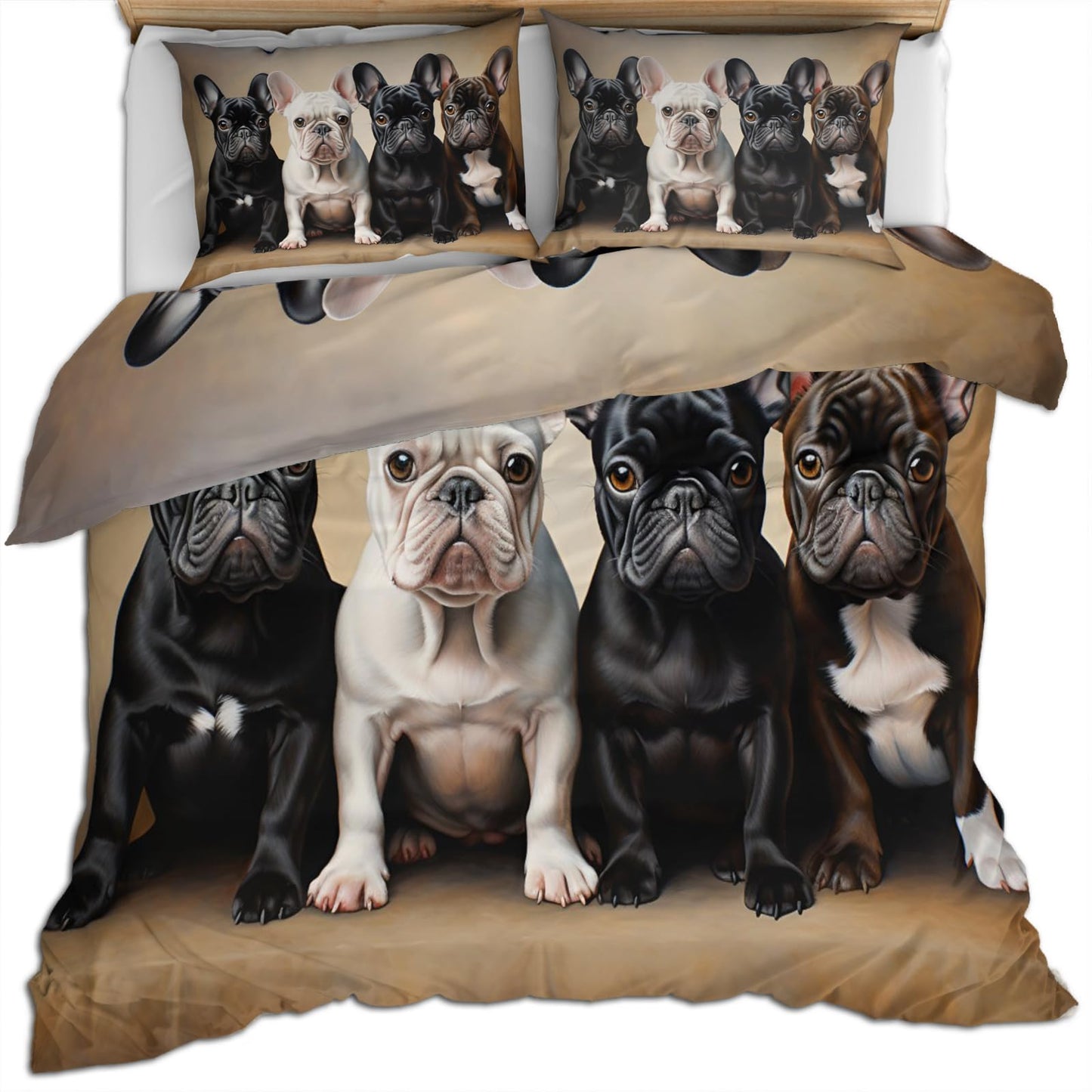 Dog Print Duvet Cover Queen Size - Cute Puppy Home Decor & Gifts, 3 Piece Back to School Dorm Bedding, Easy Care Microfiber Comforter Cover & Pillowcases, French Bulldog Lover