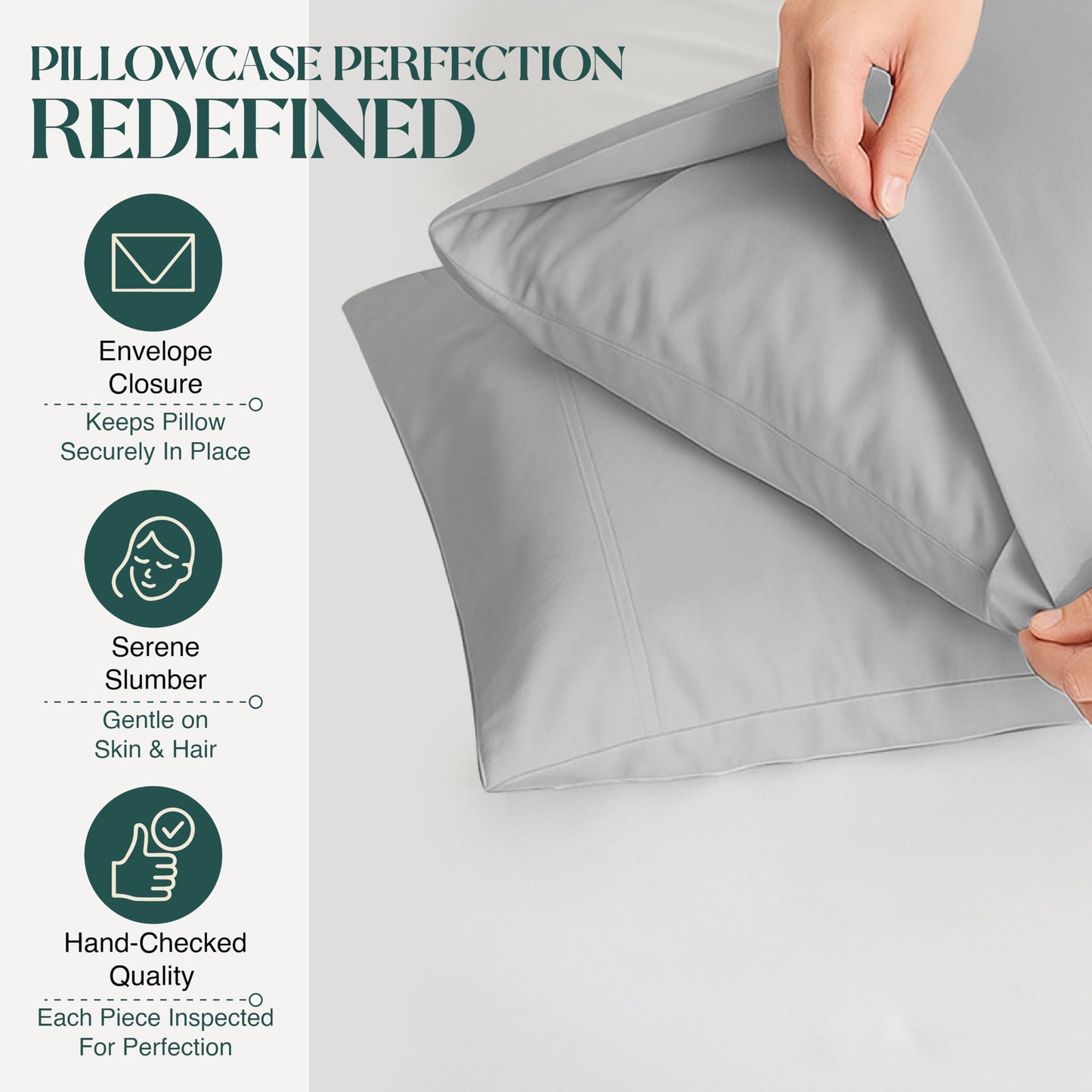 BlissBay Weave 100% Egyptian Cotton Sheet Set Queen Size 4 PCs Sateen Weave Cooling Soft Wrinkle Resistant 18 inches Deep Pocket | 1 Fitted Sheet, 1 Flat Sheet, 2 Pillowcases | Silver