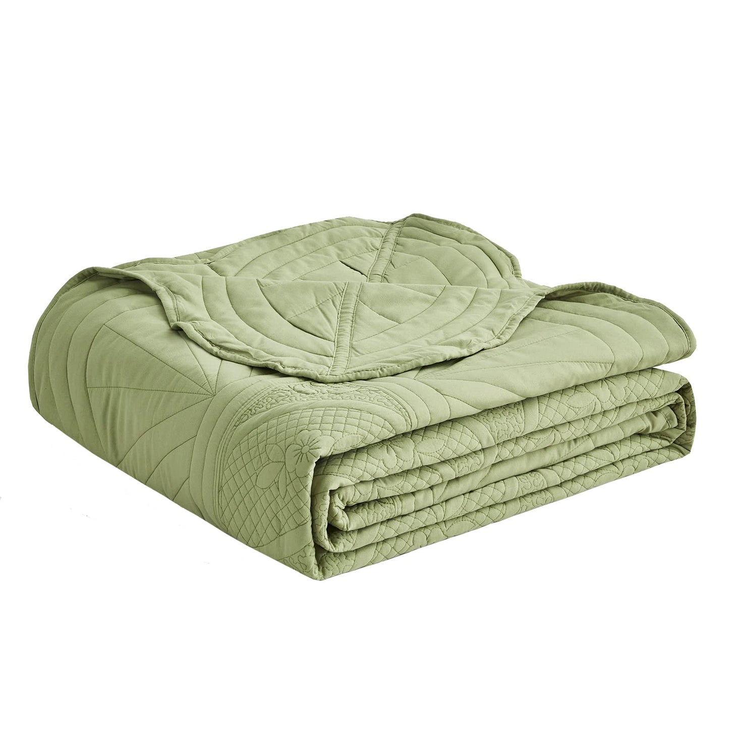 DaisyHuang Oversized Bedspread - King Size Bedding Cover - Modern & Contemporary Coverlet Set, Real Stitching, Reversible, Lightweight, 5 Piece, Sage Green