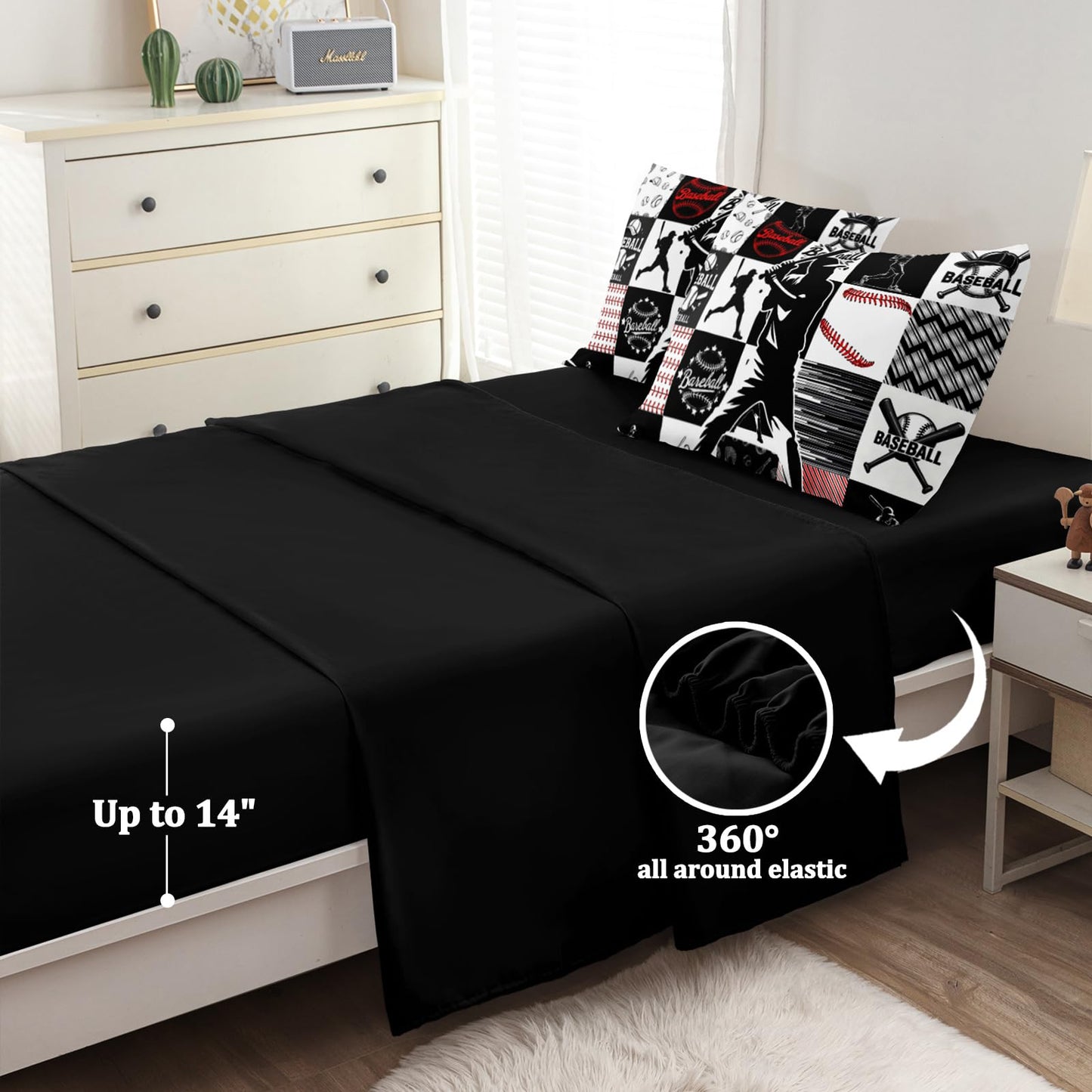 HICAND 5 Pcs Baseball Full Bedding Set for Boys Teens, Full Size Sports Cool Baseball Boys Comforter Set with Sheets
