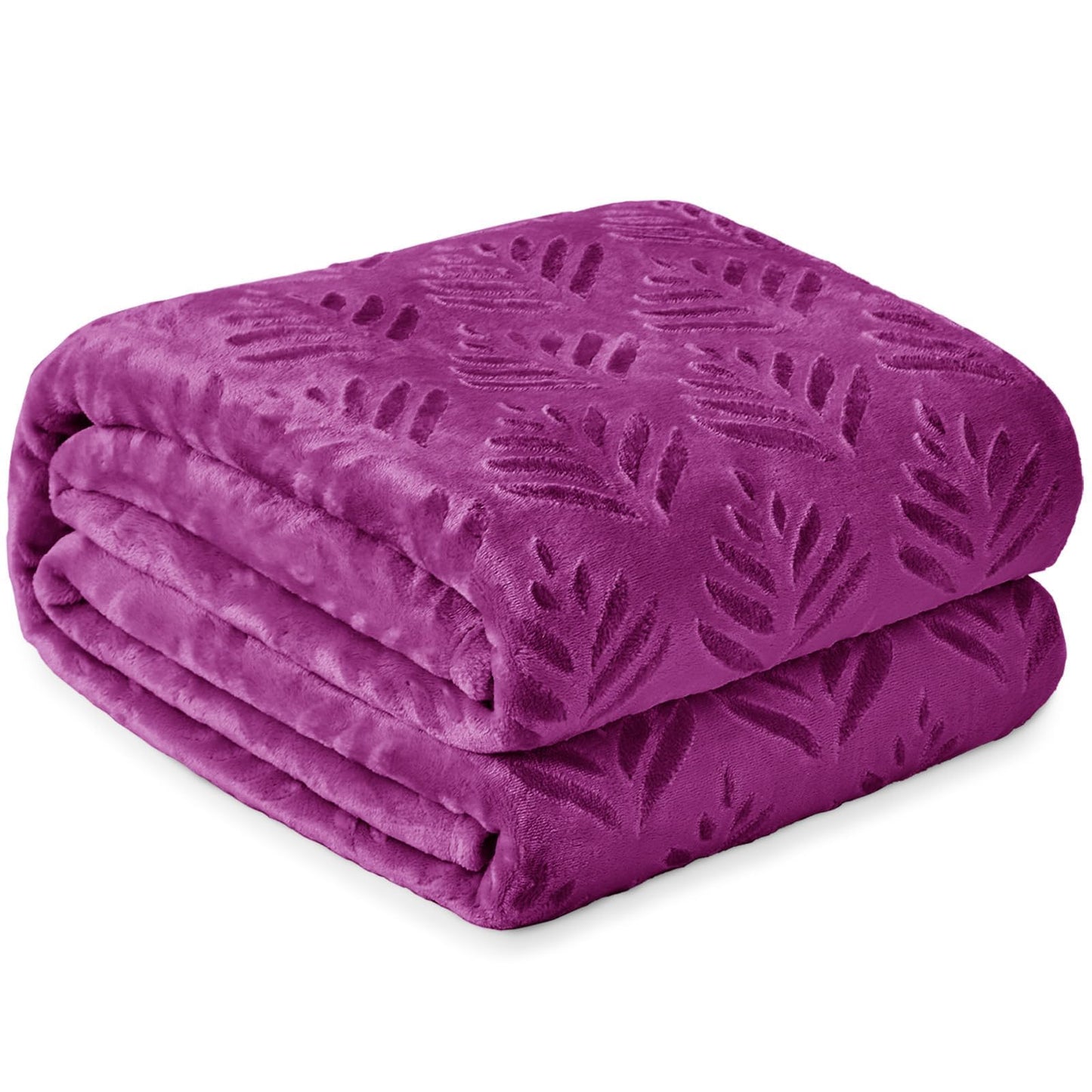 Exclusivo Mezcla King Size Fleece Blanket for Bed, Super Soft and Cozy Blankets All Season Use, Leaves Pattern, Plush Fuzzy Lightweight, Purple, 90x104 Inch