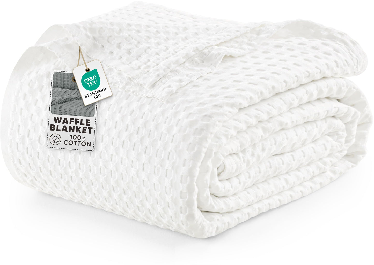 Utopia Bedding 100% Cotton Waffle Weave Blanket Queen Size for Bed - Lightweight, Breathable Summer Blankets Soft and Cozy, Gifts for Fathers Day Home Room Decor (White, 90x90 Inch)
