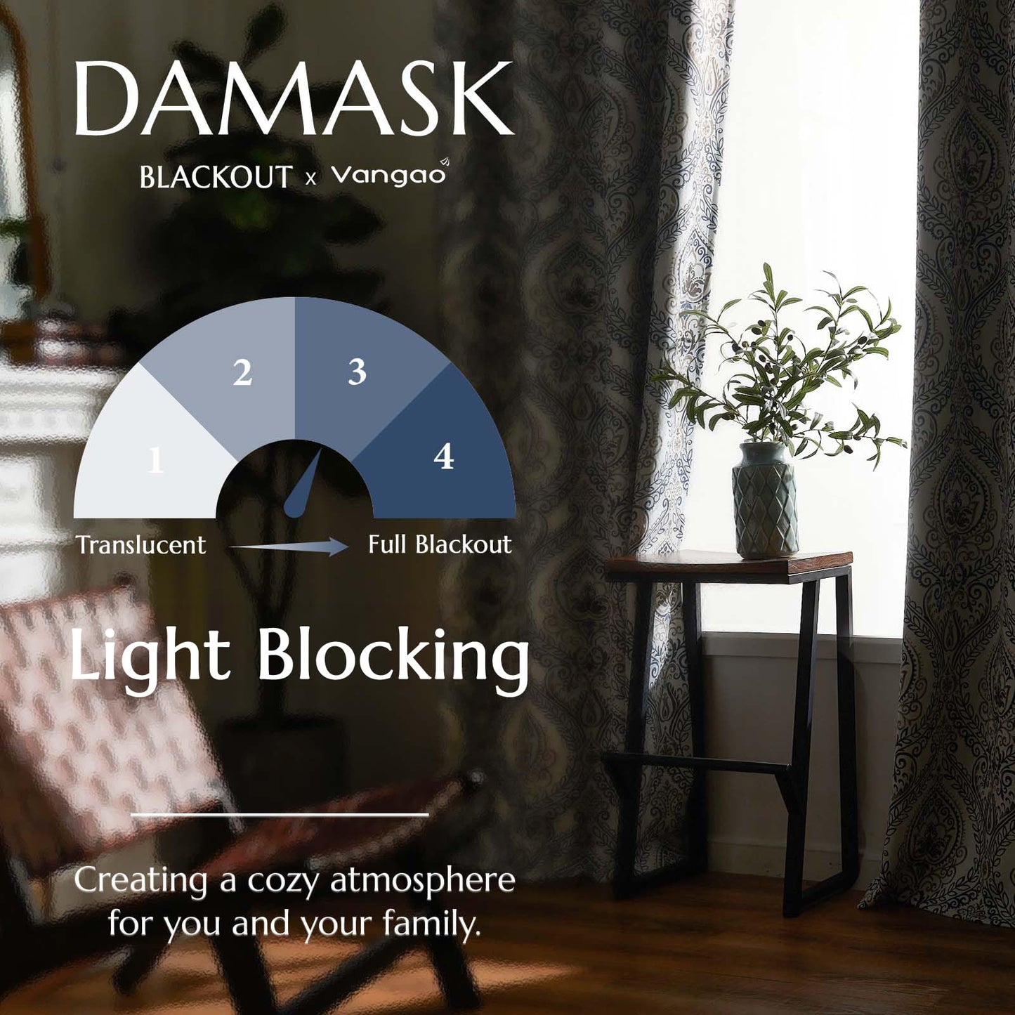 Vangao Vintage Damask Blue Curtains 84 Inch Long Blackout Curtains Linen Textured Floral Paisley Medallion Print for Bedroom Living Room Darkening Drapes Window Treatment 2 Panels Navy on Beige