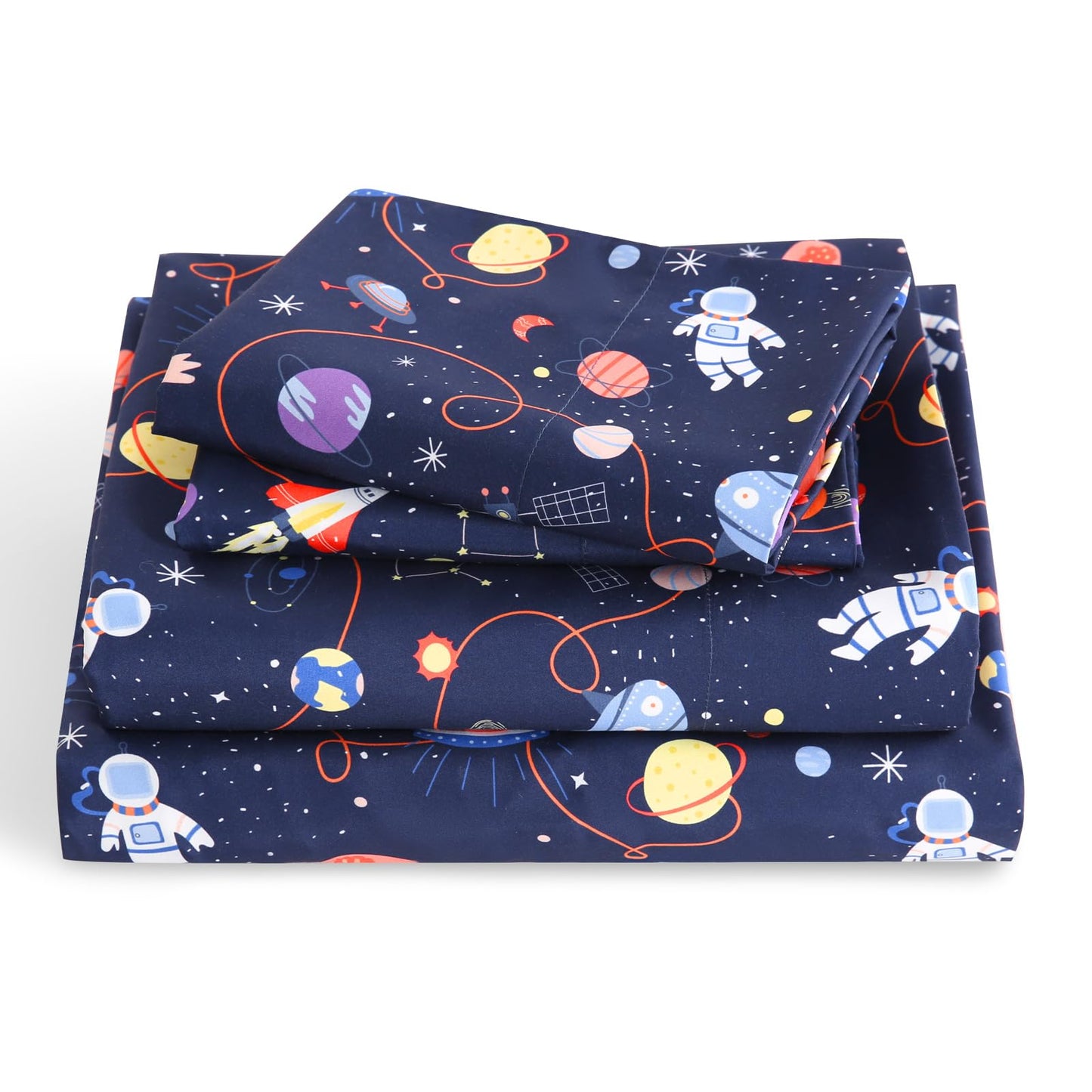LONAVA Twin Sheet Set Kids - 3 Pieces Soft Microfiber Cartoon Style Bedsheets for Boys Girls Teens, Oeko TEX, Breathable Deep Pocket Sheets, (Astronauts)