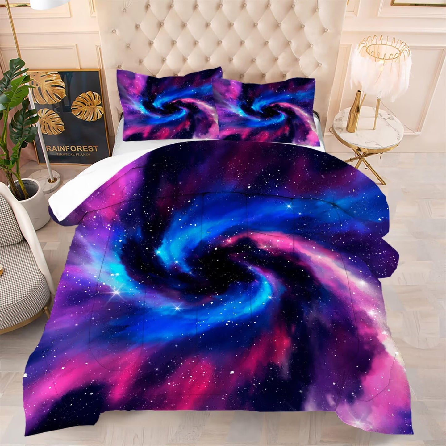 DJNEAR Space Galaxy Comforter Set Full Size 3D Optical Illusion Bedding Sets for Kids Boys Girls Adults Room Universe Star Blue Purple Nebula Vortex Quilt 1 Comforter 2 Pillowcases