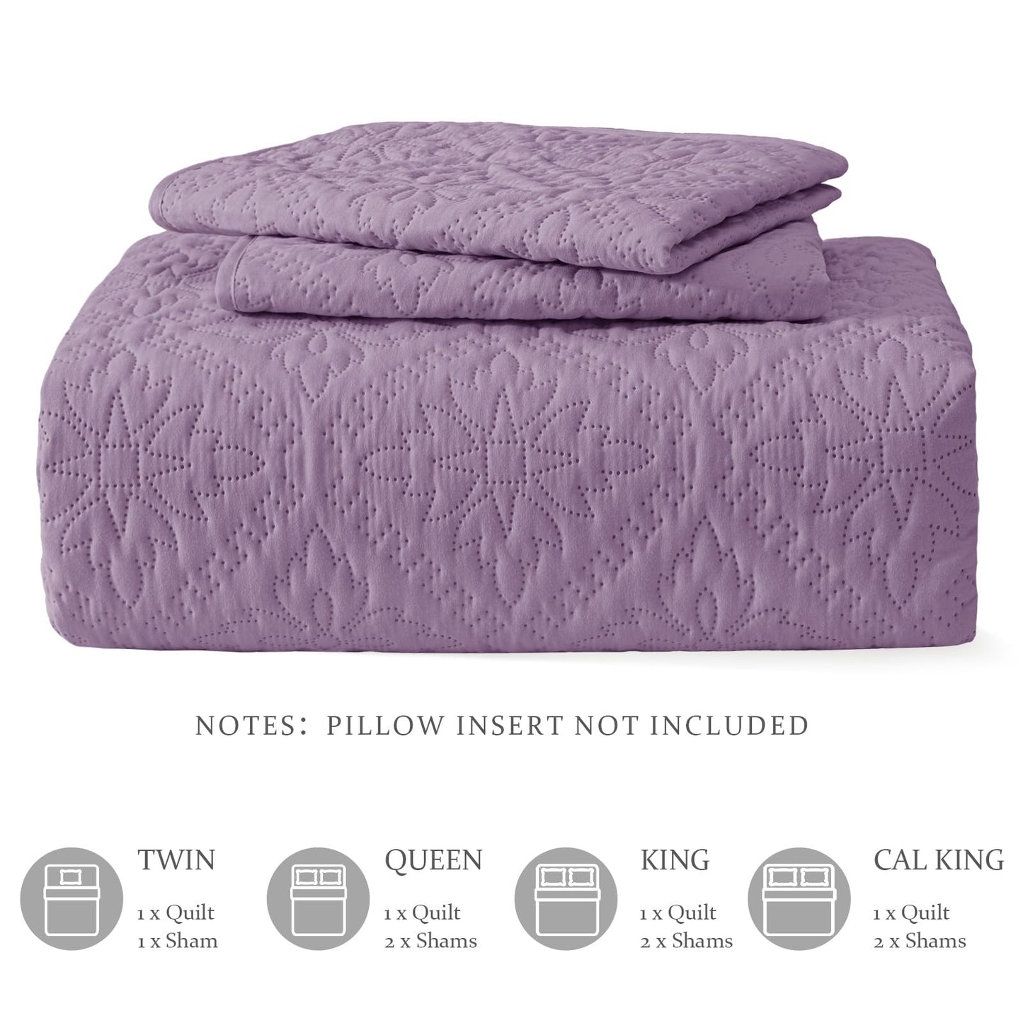 Exclusivo Mezcla King Quilt Bedding Set, Lightweight Soft Bedspreads Coverlets with 2 Pillow Shams, Modern Dusty Lavender Oversized Quilts King Size for All Seasons