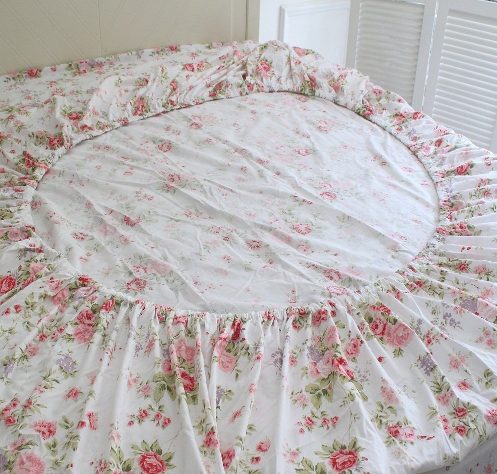 FADFAY Bed Sheets Pink Rose Floral Print Bed Sheet Set 4-Piece Full Size