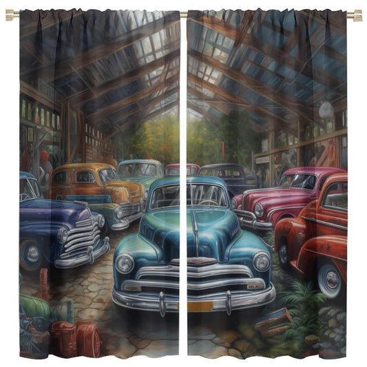 LOMADIA Retro Truck Decor Curtain, Cartoon Rustic Antique Old Car Vintage Barn Farm Window Treatments 2 Panels Curtains for Man Boy Bedroom Kitchen Living Room Garage Drapes 42x45in