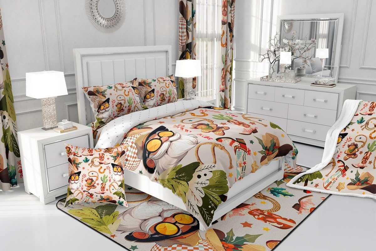 Feelyou Western Kids Comforter Set Full Size Merry Christmas Bedding Set Cowgirl Floral Duvet Quilt for Kids Boys Girls Bedroom Western Cowboy Boots Decor Wild West Cactus Flower Ultra Soft Breathable