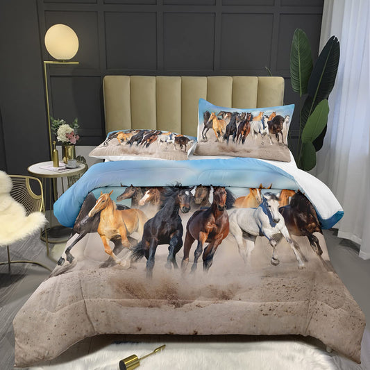 Bodhi Horses Comforter Set Queen for Boys Kids Grassl+ Horse Bedding Set 3D Animal Printed Comforter Sets Full Size,1 Comforter + 2 Pillowcases Bedding Set #4002