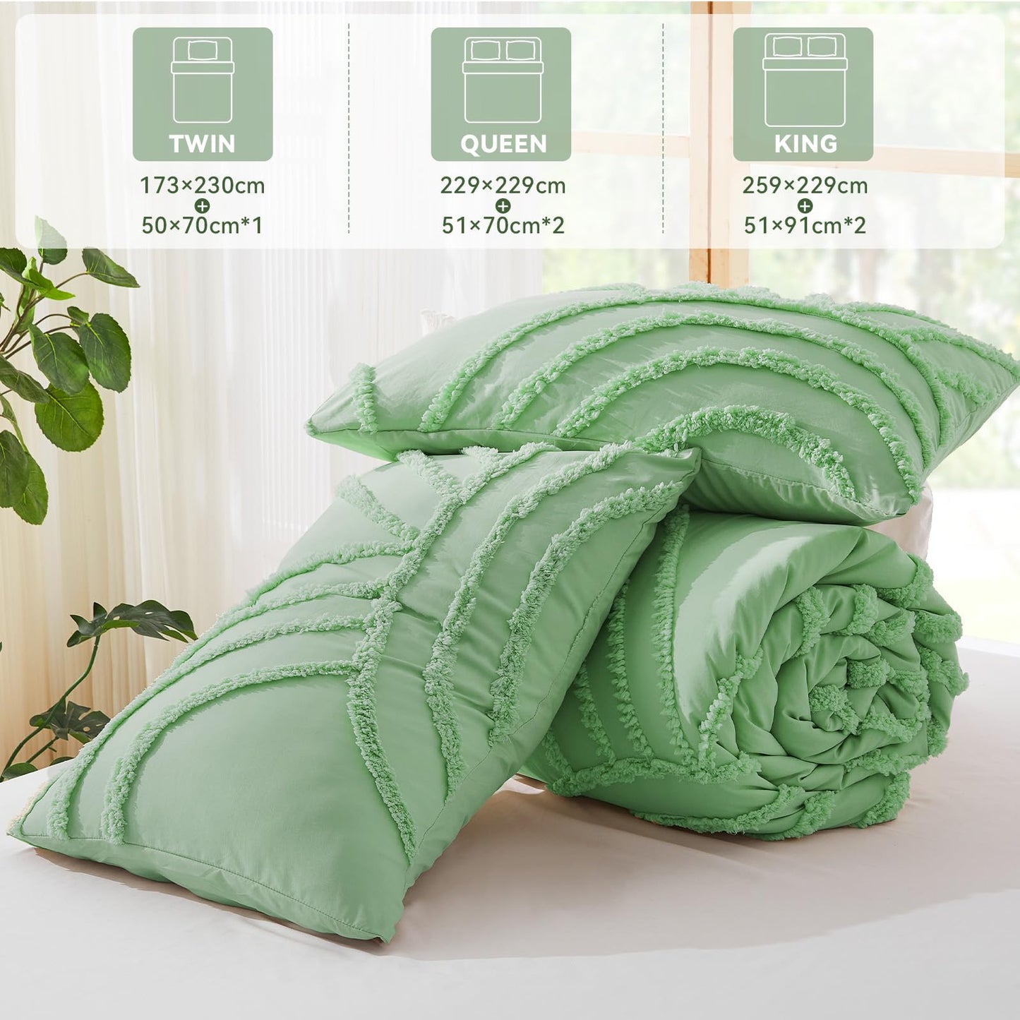 ENJOHOS Light Green Full Comforter Set - Full Size Boho Style Comforter, 3 Pieces Rainbow Bedding for All Season, Lightweight Soft Microfiber Comforter with 2 Pillowcase