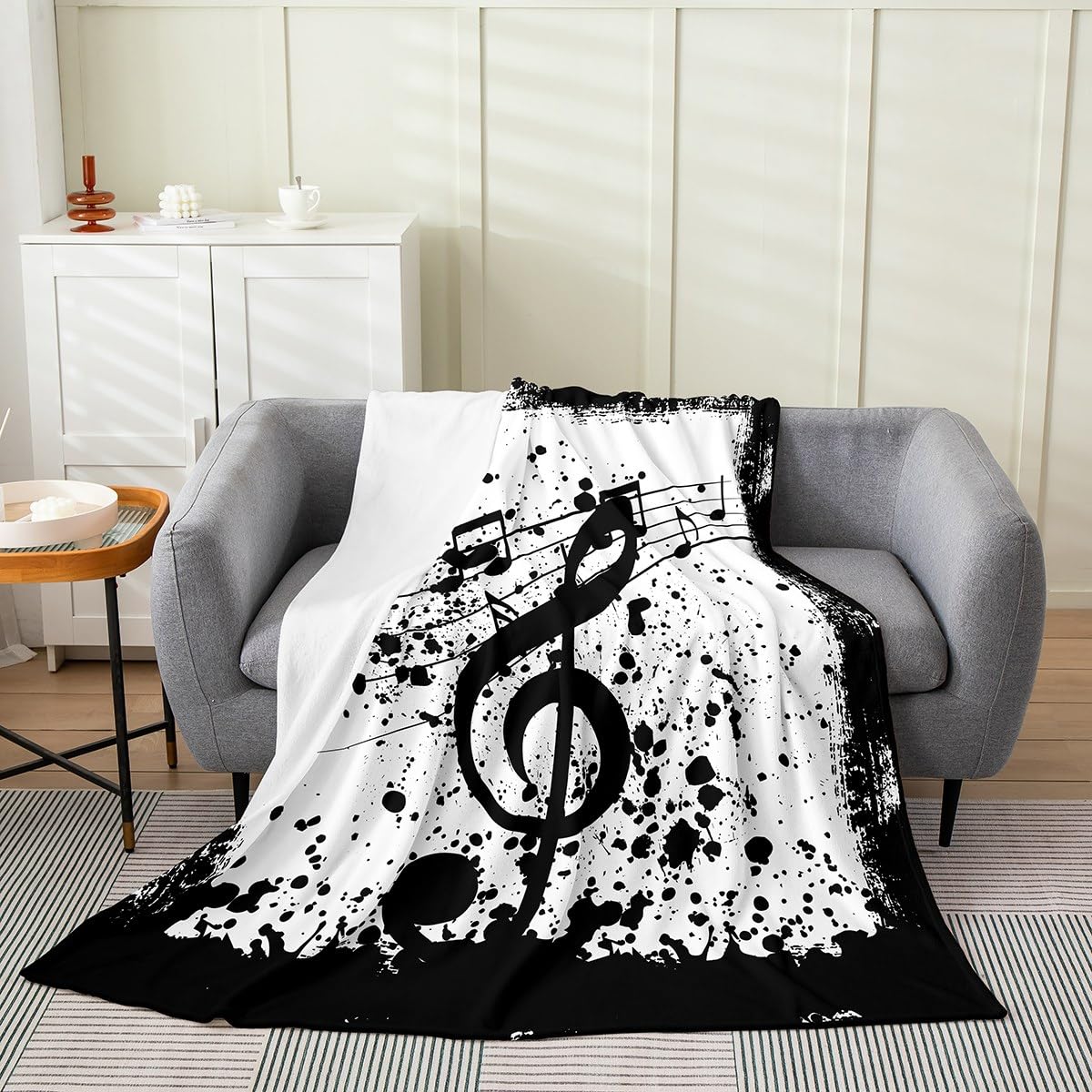 Erosebridal Black Melody Note Blanket for Girls,Musician Throw Blanket 40x50 Inch,Tie Dye Rhythm Pattern Fleece Blanket Soft,Music Theme Flannel Blanket Lightweight