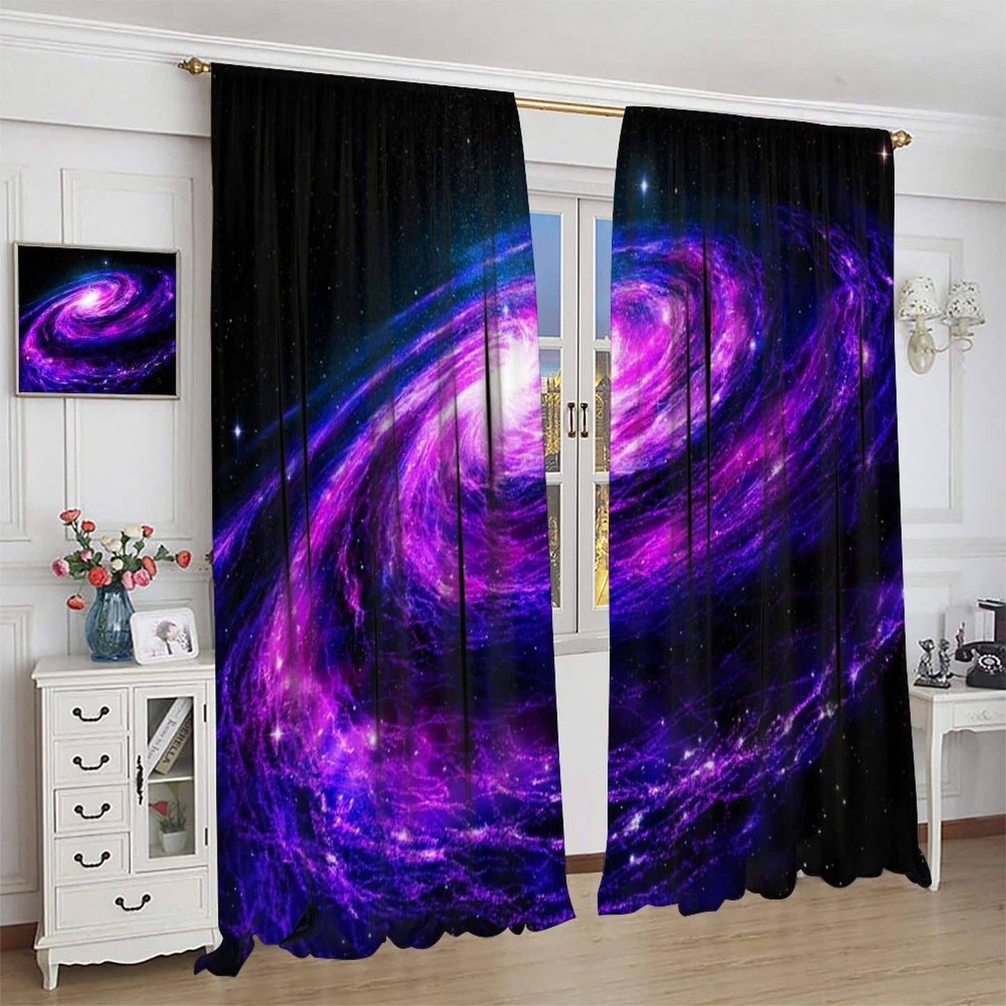 Galaxy Blackout Curtains,Purple Universe Starry Night Outer Space Mystery Galaxy Milky Way Black Hole Stars Windows Treatments Rod Pocket Drapes For Kids Boys Teenage Living Room Bedroom 63x72in