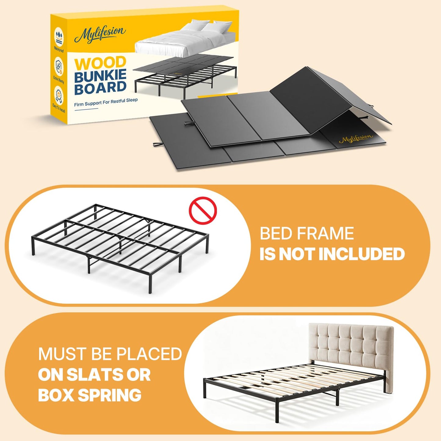 Bunkie Board King Size (76x80'') - Extra Sturdy Wood Bed Boards for Slatted Metal Frame, Sleeper Sofa Support Board to Stop Sagging Mattress, Breathable, Quiet, Anti-Slip and Moisture-Resistant