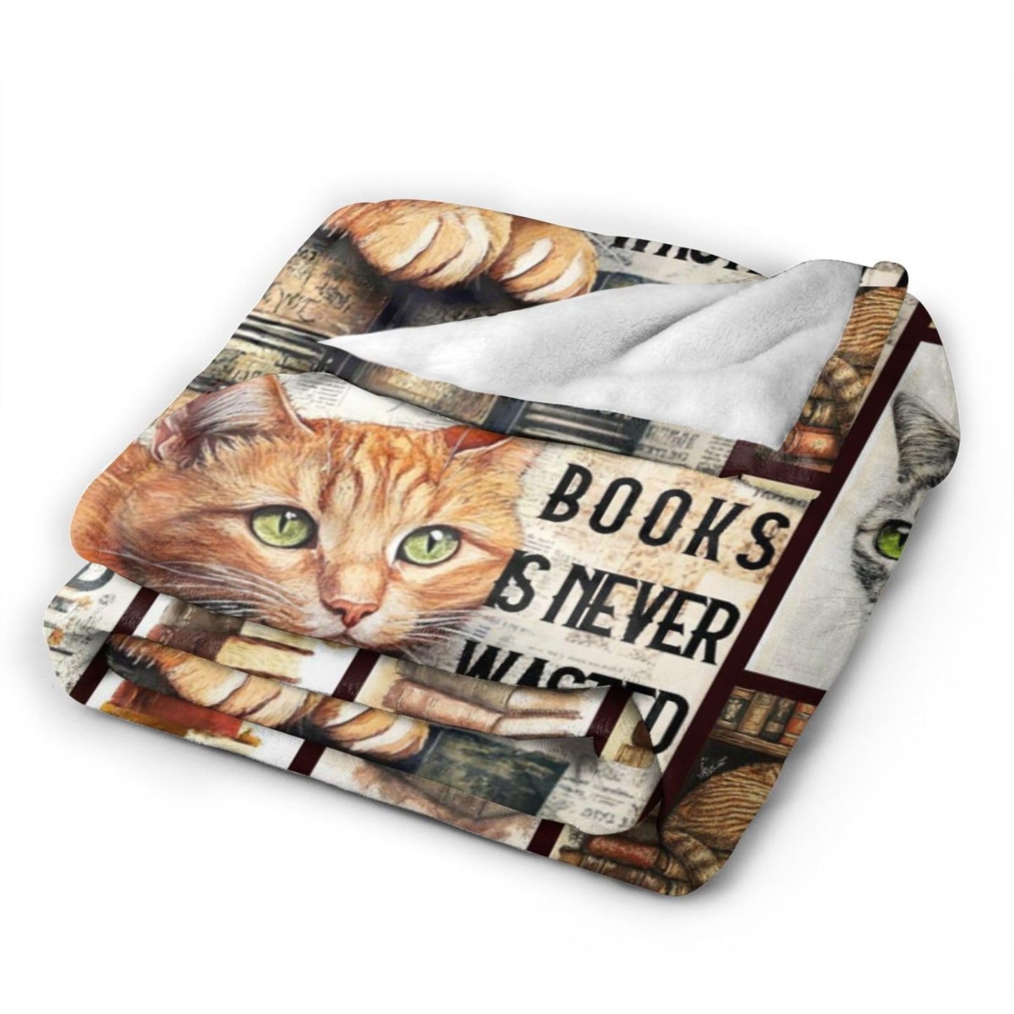 Dynova Cat Blanket Cozy Plush Book Throw Blankets Cozy Plush Cats Books Lovers Gifts Fuzzy Flannel Fleece for Women Men Girls Boys 50"X40"
