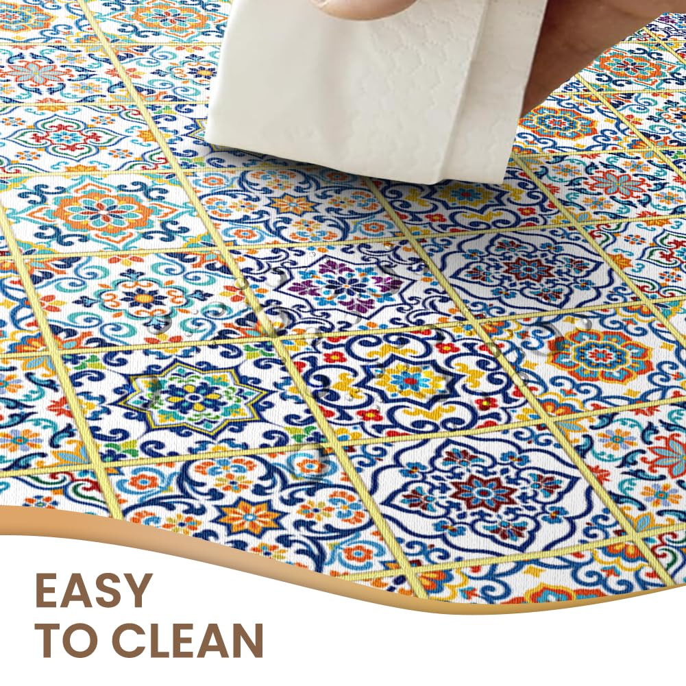 ANATTASOUL Tile Pattern Rectangle Table Cloth Waterproof 6ft Fall Tablecloth, 84"x60" Stain Resistant and Wrinkle Free Table Cover for Dining Party Buffet Camping Wedding
