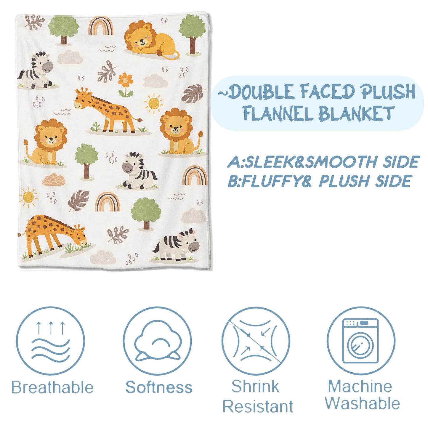 Zeleda Cute Giraffe Cozy Throw Blanket for Couch Sofa Bed, Soft Flannel Cartoon Lion Zebra Blankets for Kids Girls Boys, Warm Lightweight Adorable Animal Throws for Room Decor Gifts, 50x60 Inches