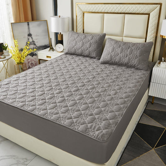 Extra Deep Pocket Fitted Sheet|Soft Breathable Bed Sheet|Non-Slip Non Pilling Protective Cover for Bed Mattress|Warmth Cotton Bedding Sheet|18”-24” Quilted Fitted Sheet (Gray, Queen)