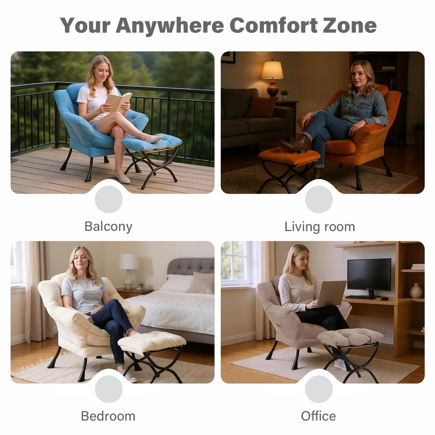 Tiita Lazy Chair with Ottoman, Brown Modern Large Accent Chair, Comfy Leisure Sofa Armchair with Ottoman, Reading Chair with Footrest for Bedroom, Living Room, Dorm Rooms, Brown