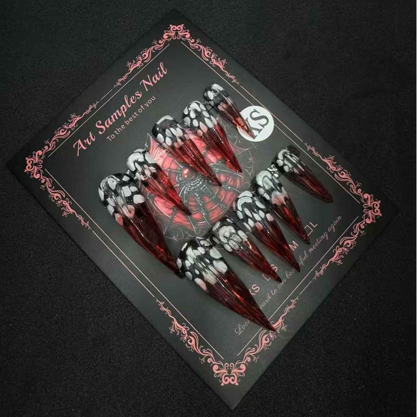 3D Nail Art Press on Nails Short Handmade Gothic False Nails Dark Elegant for Women Size S