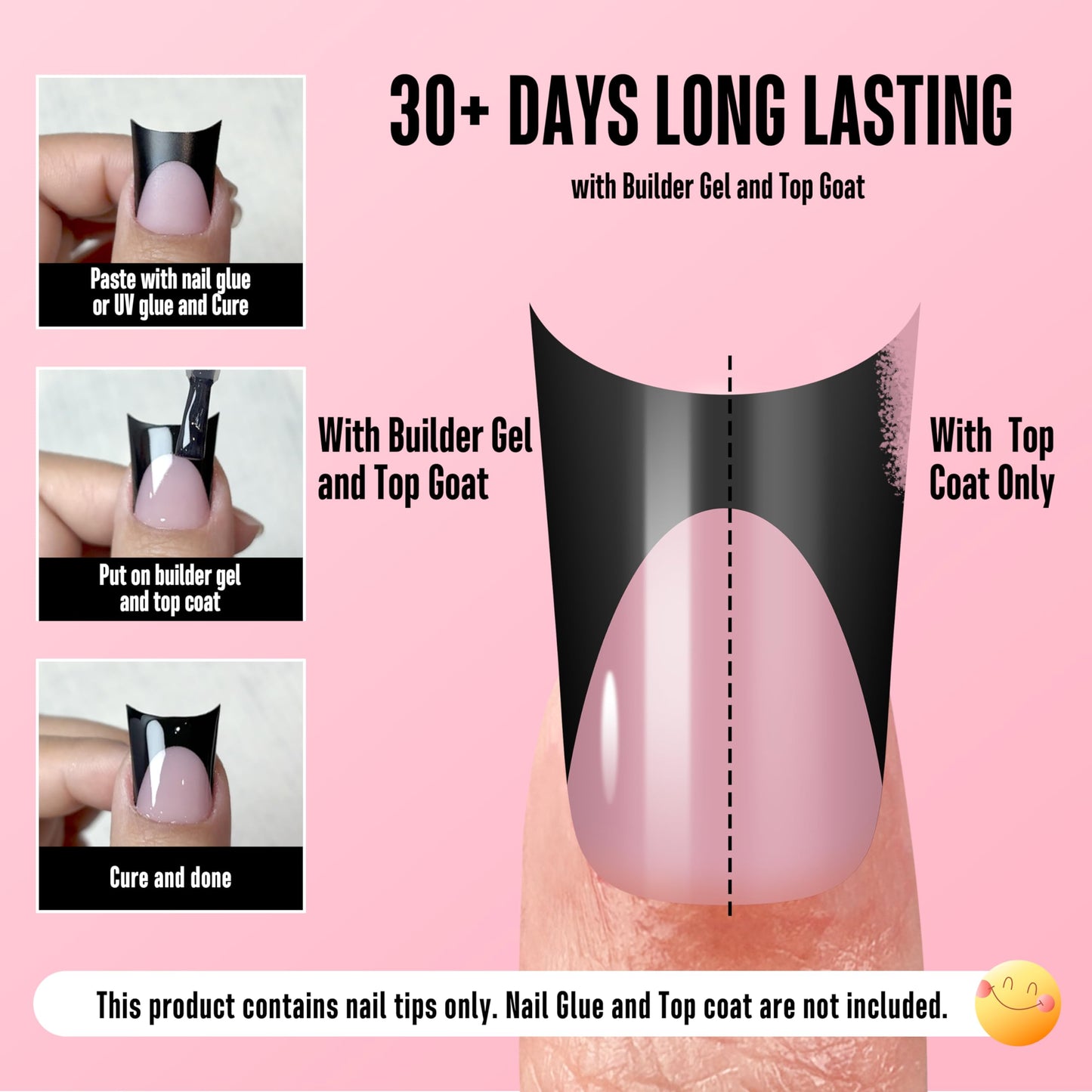 NOVO OVO Duck Nails Short with Moon Curve Black French Tips Berry Pink, 240Pcs Soft Gel Flare Wide French Full Cover False Nail Tips, Press on Acrylic Extension (15 Sizes)