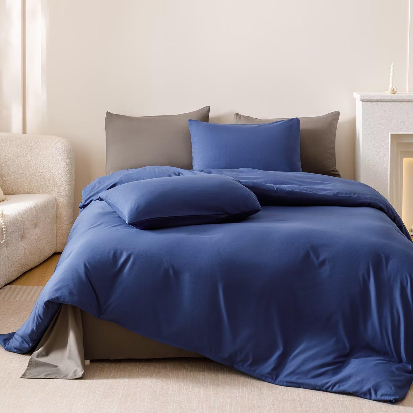 CLOTHKNOW Royal Blue Duvet Cover Sets Queen 3Pcs Blue Bedding Sets Soft All Season Bedding Duvet Cover Sets Queen