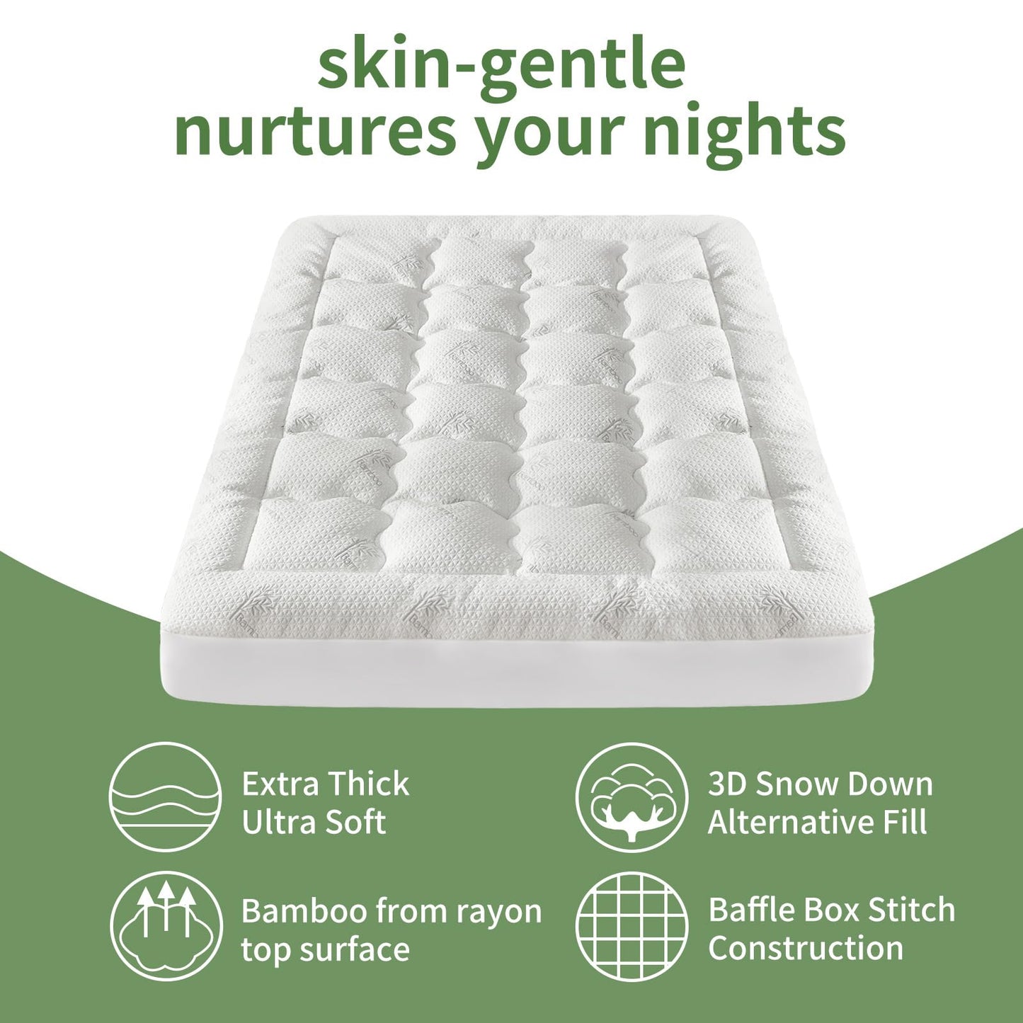 Premium 100% Waterproof Queen Mattress Topper, Breathable Mattress Pad, Rayon from Bambo Bed Protector, Deep Pocket Sheet Cover 8"-21"