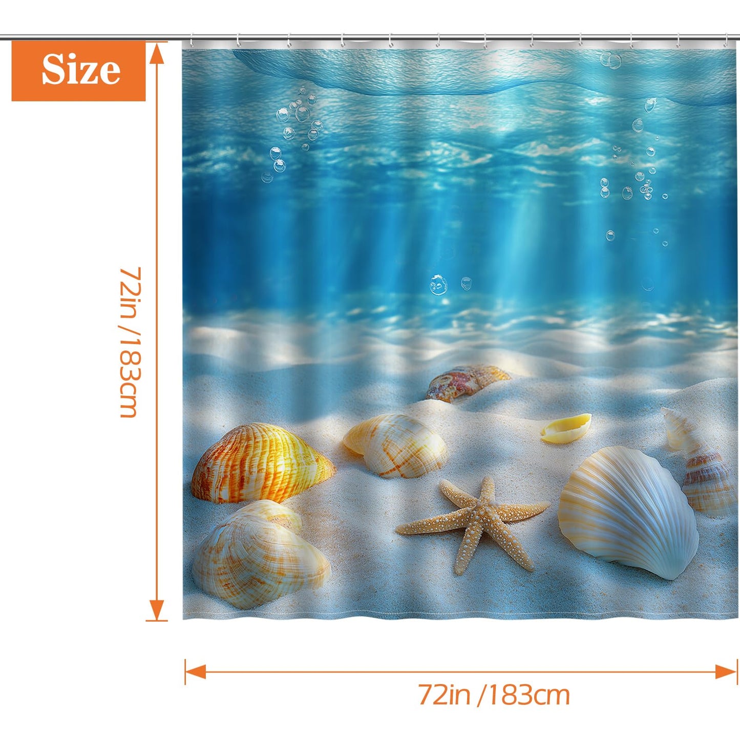 Aimego 3D Ocean World Shower Curtain Seashells Starfish Underwater Tropical Sea Life Nautical Coastal Summer Nature Aesthetics Bathroom Decor Fabric Shower Curtain Set with 12 Hooks, 72"x72"