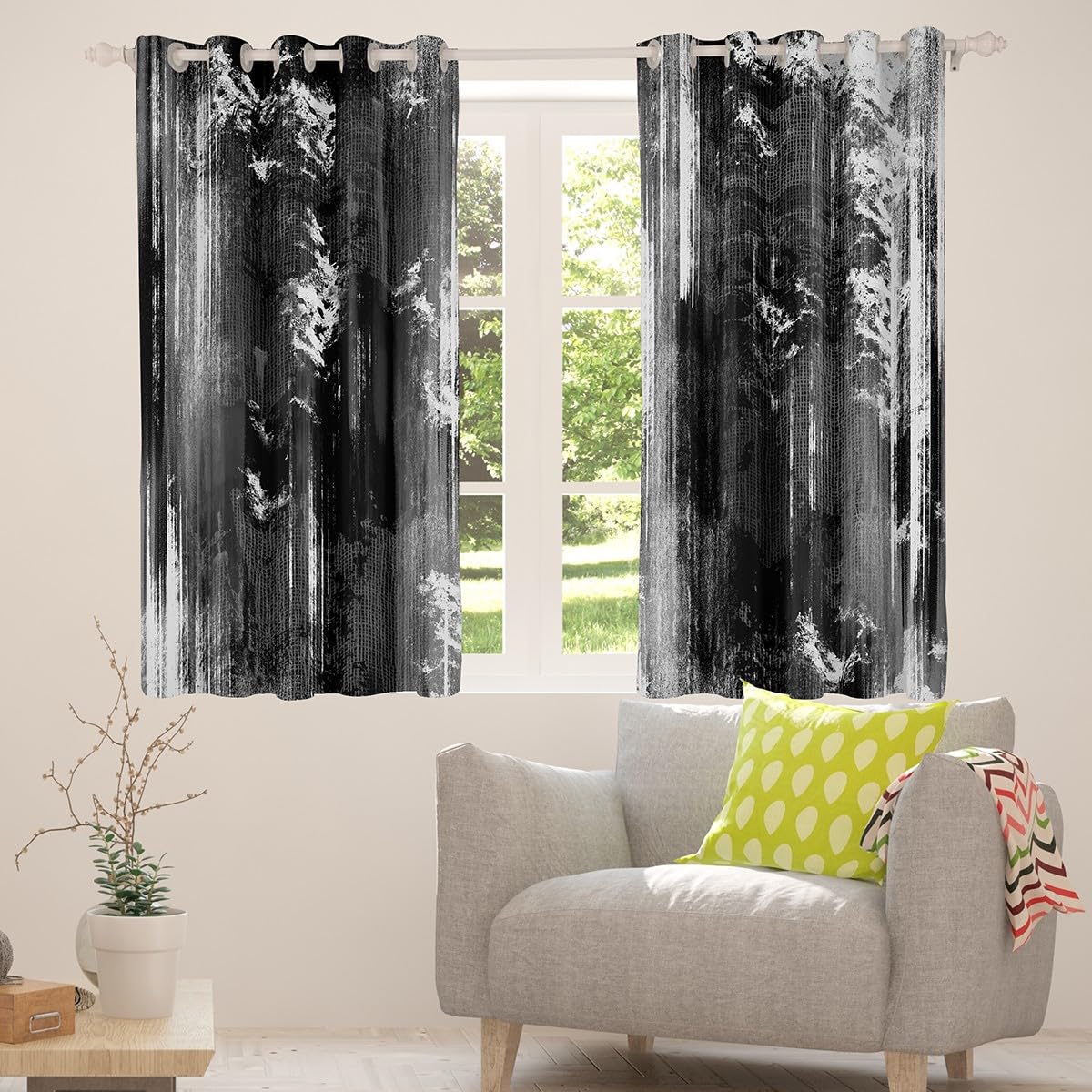 Feelyou Abstract Blackout Curtains Modern Abstract Art Darkening Drapes for Bedroom Living Room Decor Black White Gray Thermal Insulated Shades Luxury Window Treatments, 2 Panels 38 x 45 Inch