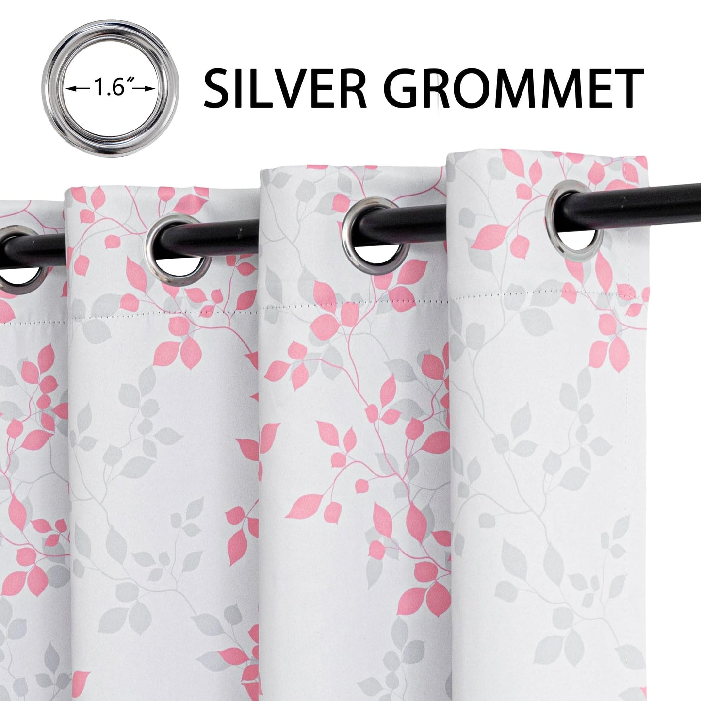 MEETSKY Pink Curtains for Girls Bedroom 95% Blackout Nursery Curtains 84 Inches Long- Leaf Patterned Curtain for Kids Nursery Thermal Insulated Grommet Window Drapes, Each Panels 52 Inch Wide
