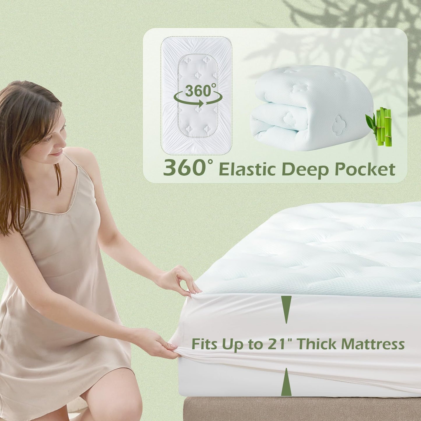 Hansleep Memory Foam Mattress Pad Topper Queen, Queen Foam Mattress Topper Viscose Derived from Bamboo, Queen Size Bed Mattress Pad Cover for Back Pain Relief, 60" x80", White