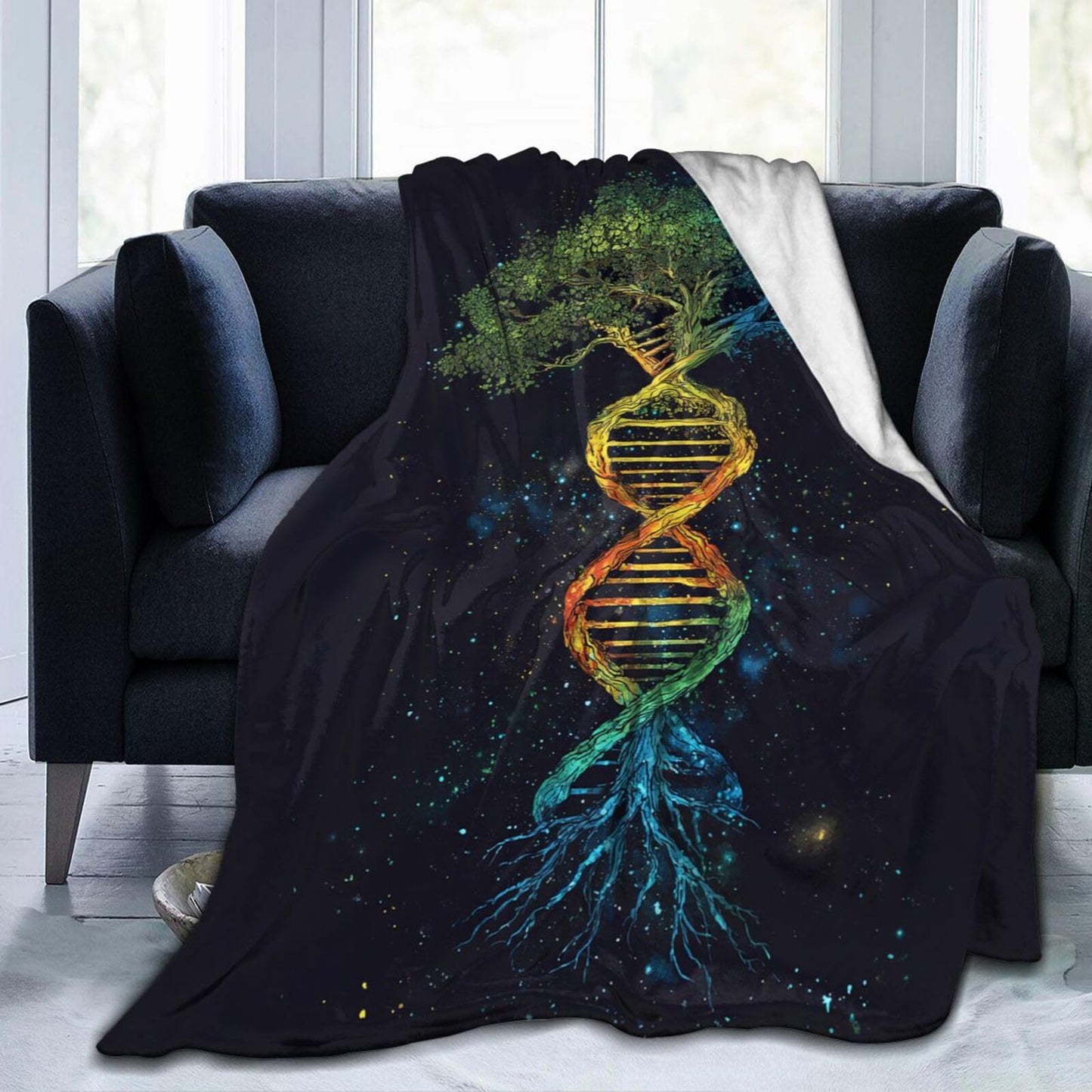 Dynova Tree of Life Blanket Cozy Plush Galaxy DNA Throw Blankets Fuzzy Flannel Fleece Gifts for Girls Boys Women Men Decor 50"X40"