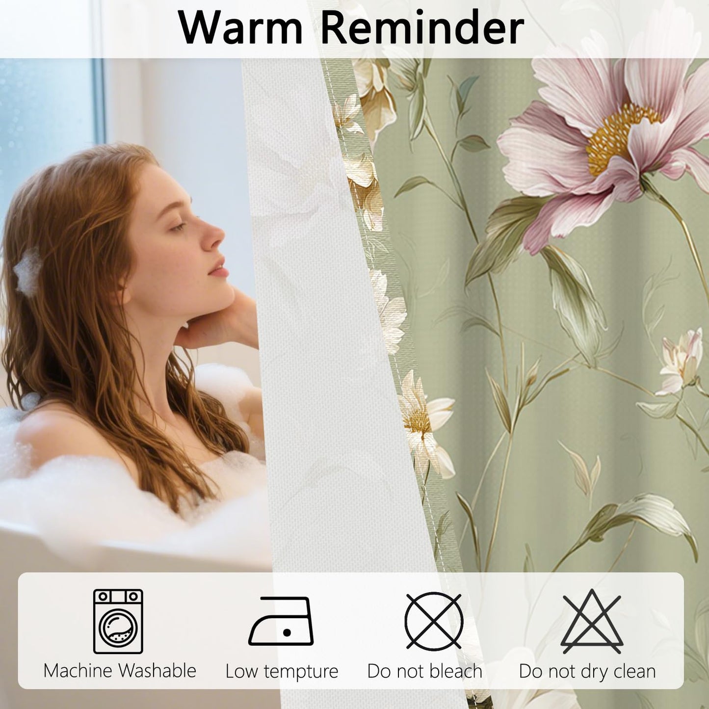Xiazhilaio No Hook Floral Shower Curtain with Snap in Liner