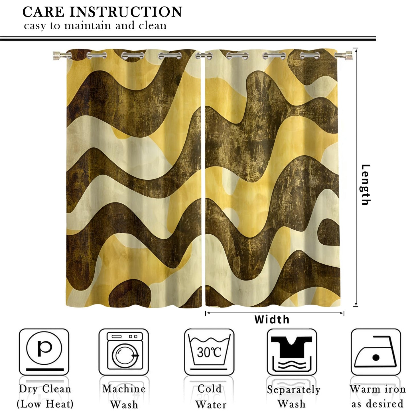 XAFIAUR Wave Art Curtains,Abstract Stripes Blackout Curtains Retro Style Grommet Drapes 2 Panels for Bedroom Living Room 31.5" W x 63" L x2