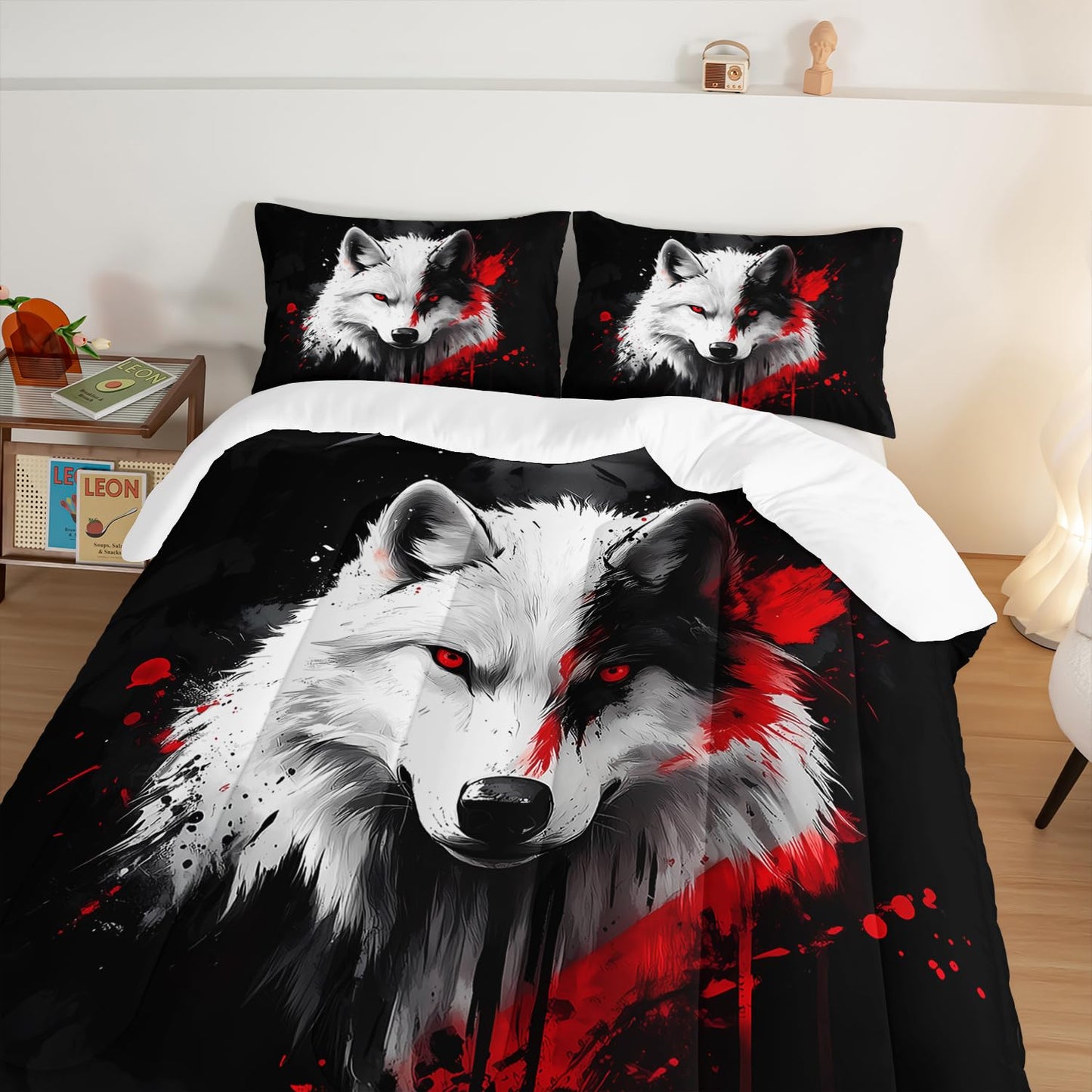 UEVBF Black and White Wolf Comforter Set Queen Size,Wild Animal Themed Bedding Sets for Kids Boys Girls Teens Room Decor,Western Comforter Set with 2 Pillowcases.