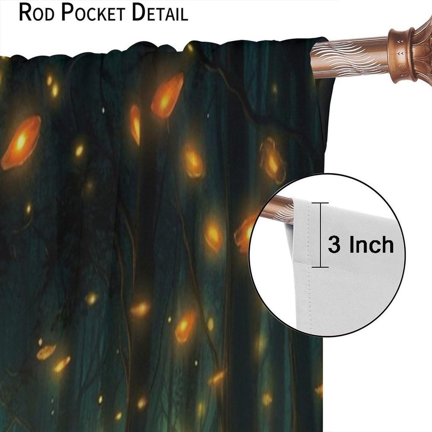 SYZWWSYX Magic Forest Window Curtains, Fantastic Trees Stream Flying Fireflies Pattern Print Drapes for Kitchen Bedroom Living Room Window Treatments 2 Panel Sets, 42x45 Inch