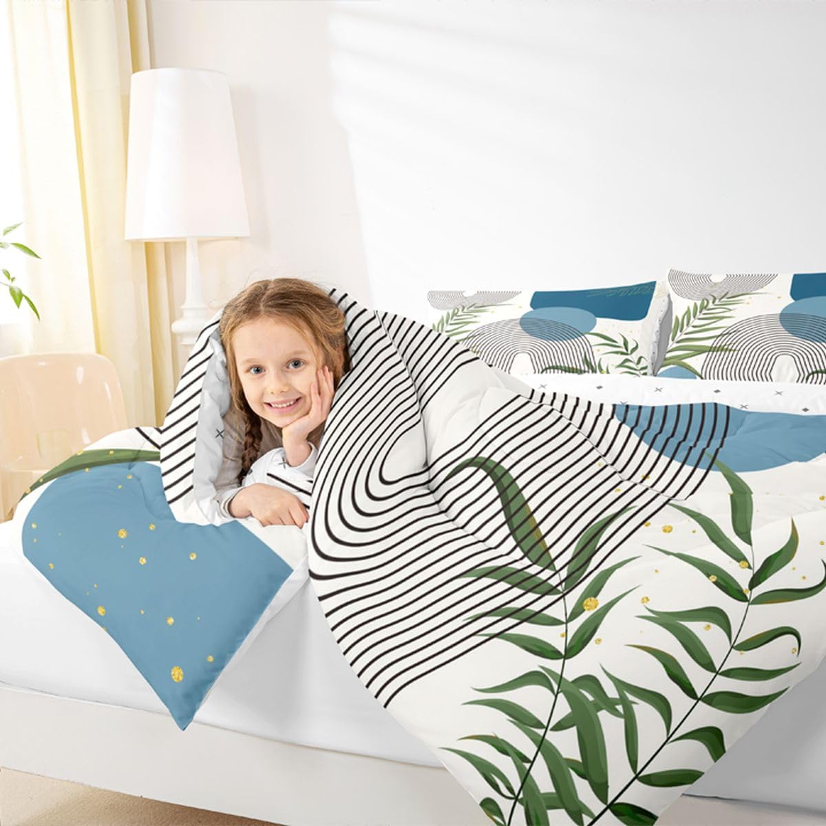 Erosebridal Boho Mid Century Twin Comforter Set, Green Sage Bedding Set for Kids Teens Men Women Bedroom, Modern Bohemian Minimalist Comforter, Contemporary Abstract Geometric Aesthetic Quilt