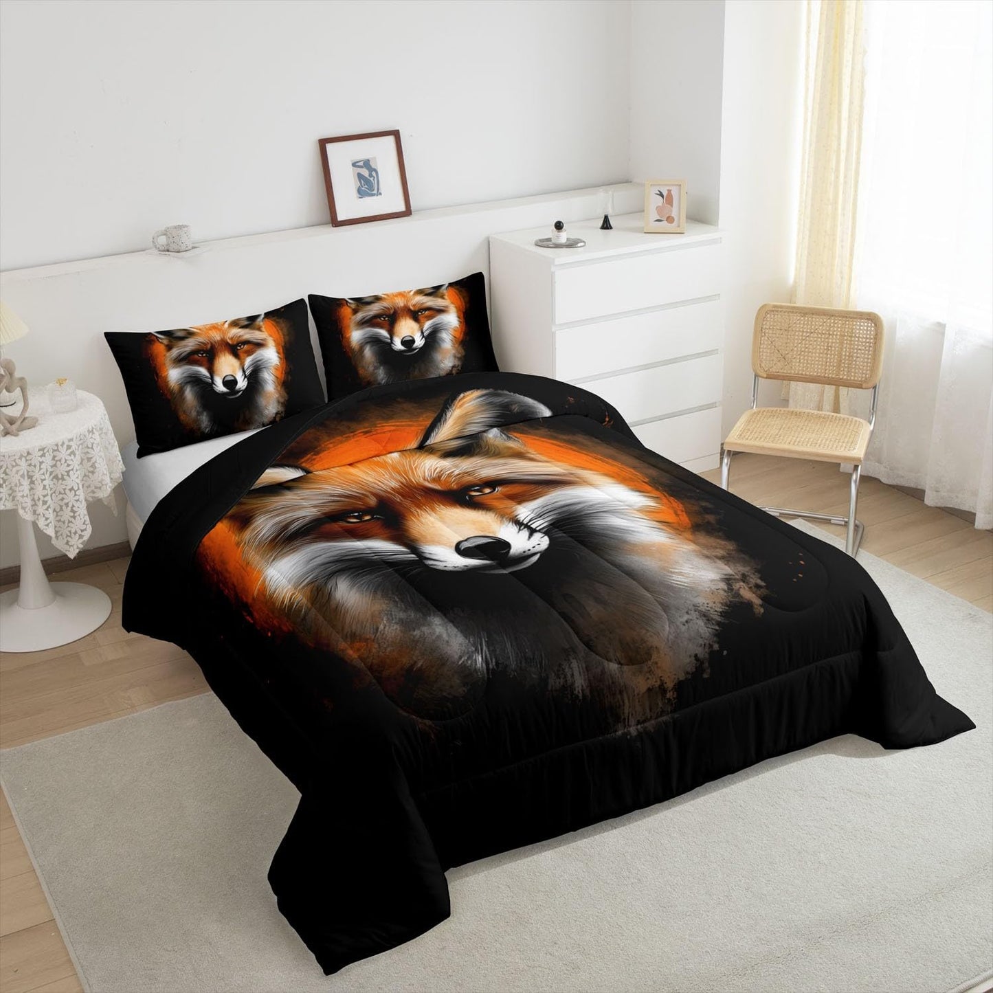 Feelyou Fox Comforter Set Twin Size Kids Cute Cartoon Fox Bedding Set for Boys Girls Teens Orange Animal Comforter Breathable Woodland Fox Duvet Set Nature Wildlife Quilt Set
