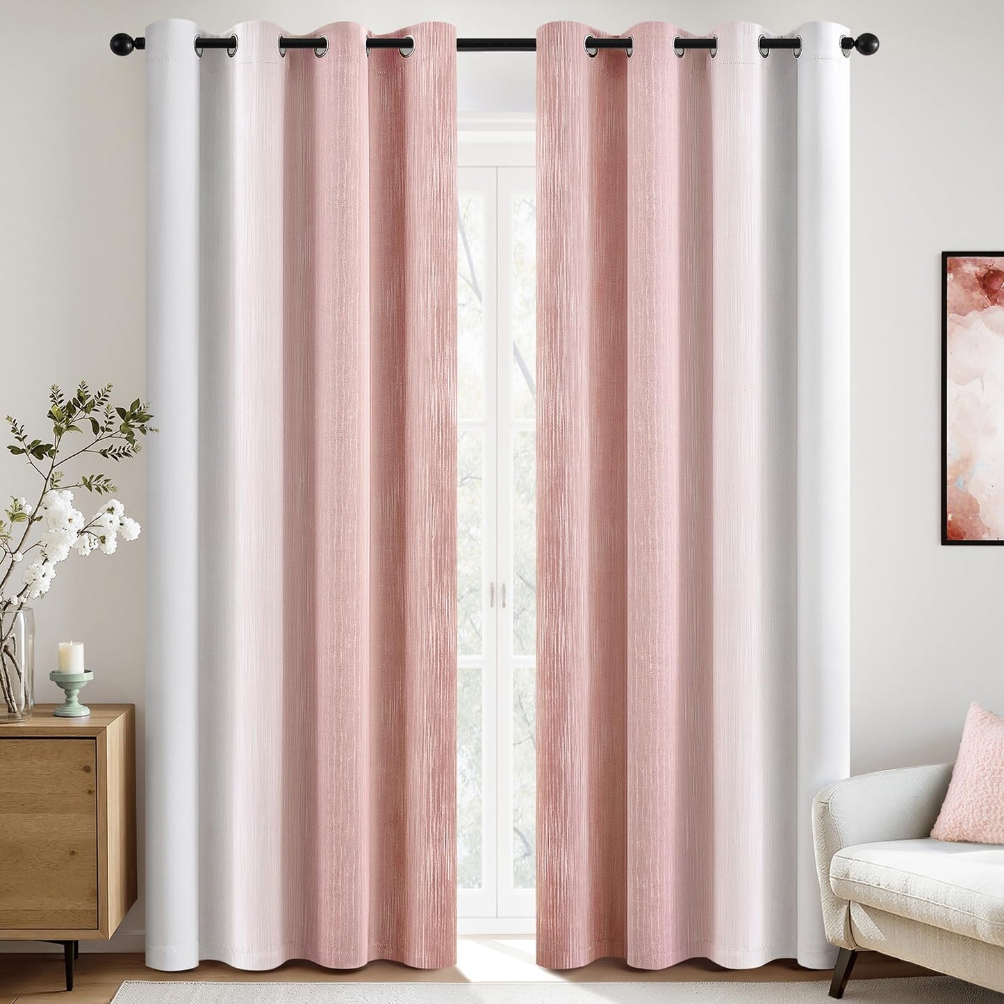 MIULEE Pink and Greyish White Ombre Blackout Curtains, Full Room Darkening Thermal Insulated 84 Inches Long Drapes for Bedroom/Living Room Grommet Window Treatments Modern 52Wx84L, Set of 2