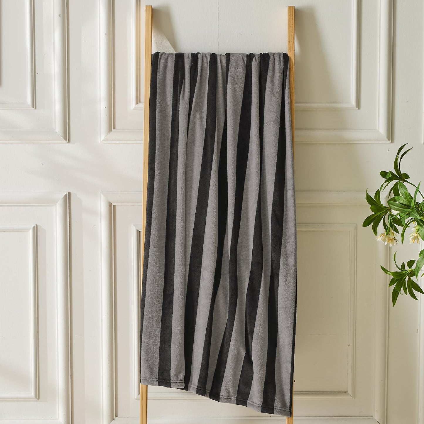 FY FIBER HOUSE Striped Flannel Throw Blanket - Soft Cozy Striped Blanket for Couch, Sofa, or Bed - 50"x60", Black Grey, All Season Use