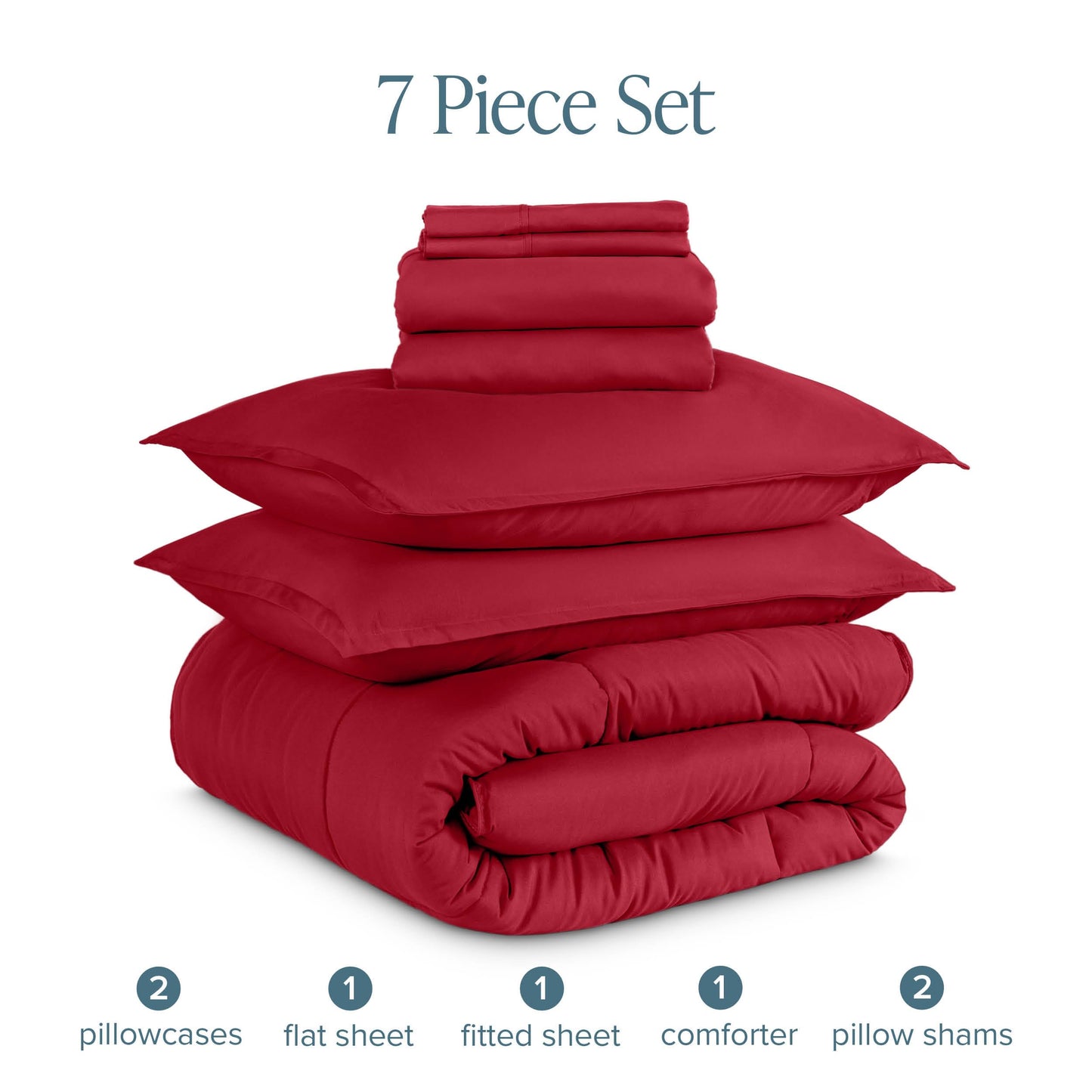 Bare Home Bed-in-A-Bag 7 Piece Comforter & Sheet Set - Full XL - Goose Down Alternative - Ultra-Soft 1800 Premium Bed Set (Full XL, Red/Red)
