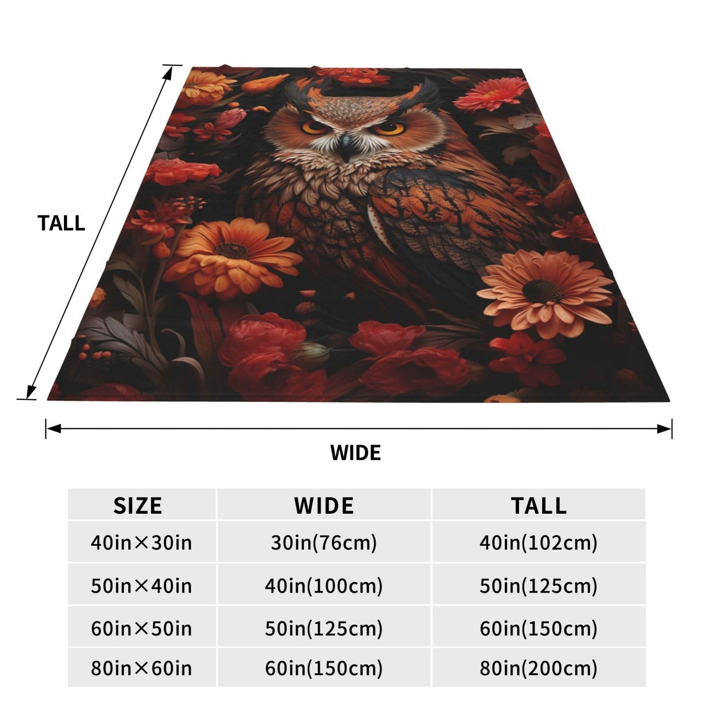 amepay Owl Blanket for Adults Kids Gifts for Owl Flowers Lovers Flannel Throw Blankets Soft Comfy Lightweight for Home Decor Couch Bed Sofa 60x50 Inches